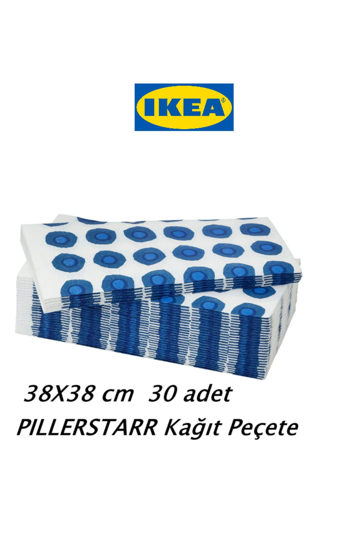 IKEA PILLERSTARR MAVİ-BEYAZ DESENLİ KAĞIT PEÇETE 38X38 cm