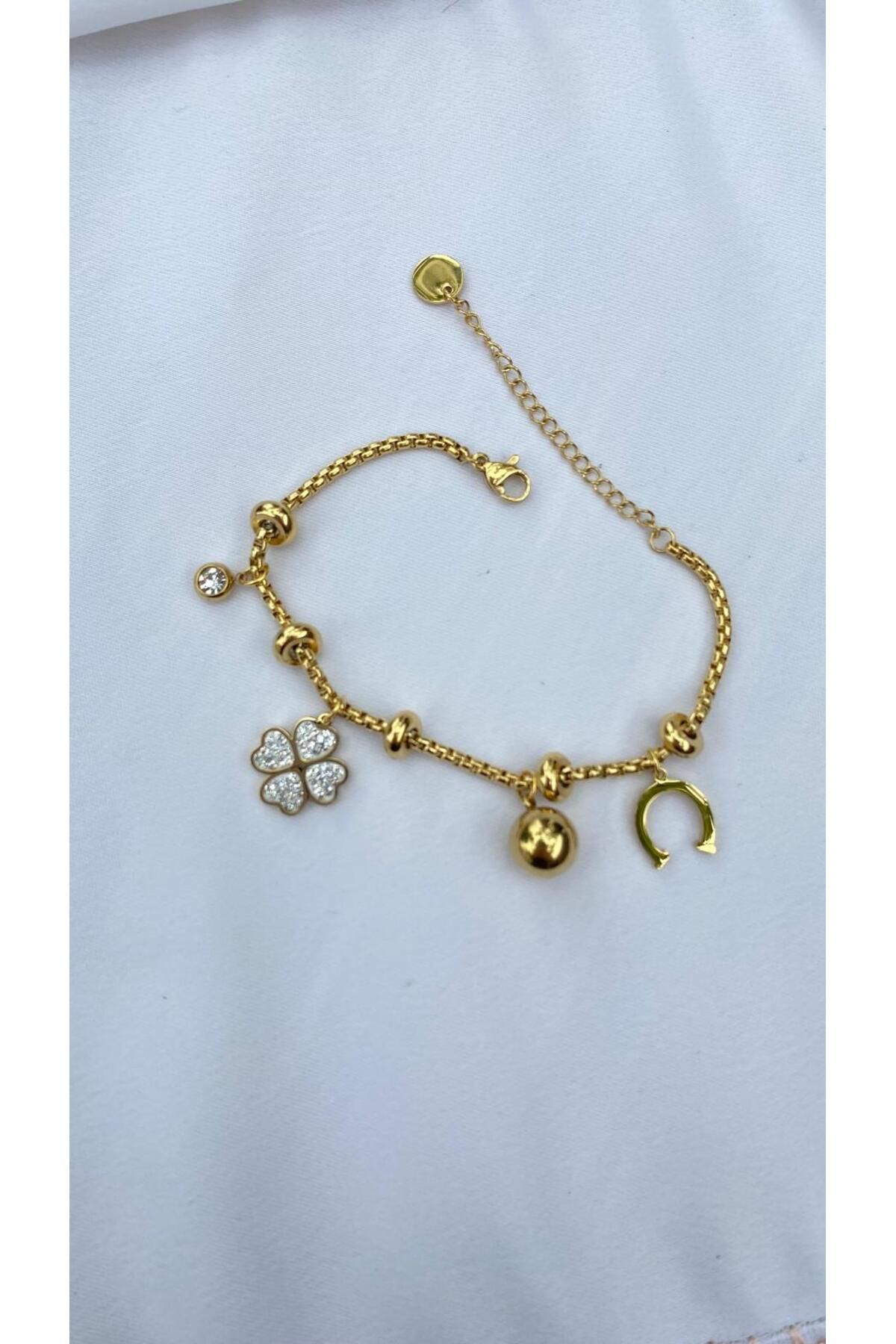 Butik Çelik Şans Bileklik Gold
