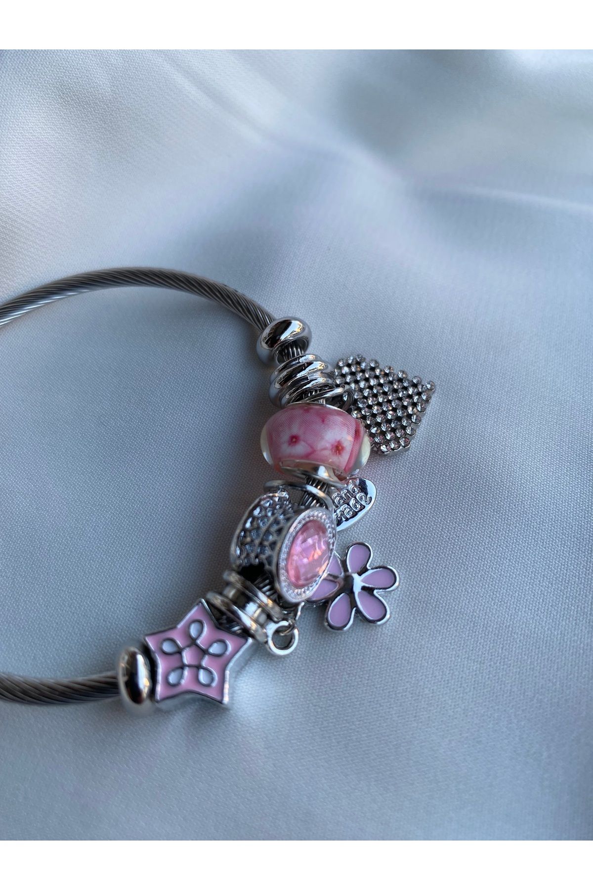 asem jewelry PEMBE CHARM ÇELİK BİLEKLİK