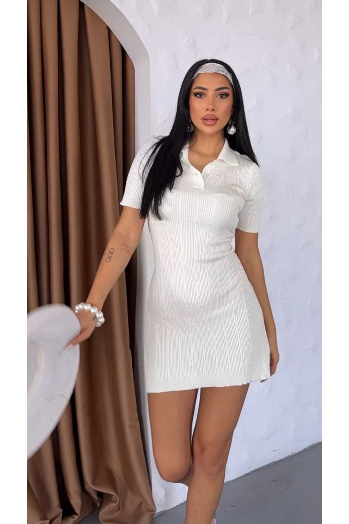 Noi Belis Mini Boy Polo Yaka Örgü Detaylı İnce Yazlık Elbise SS25EL0012