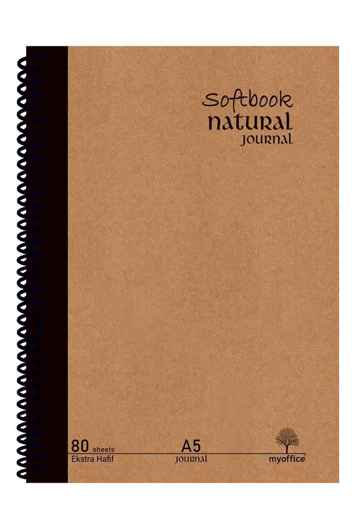 Etika Natural Journal A5 Defter Sert Kapak ÇİZGİLİ 160 Sayfa, Spiralli