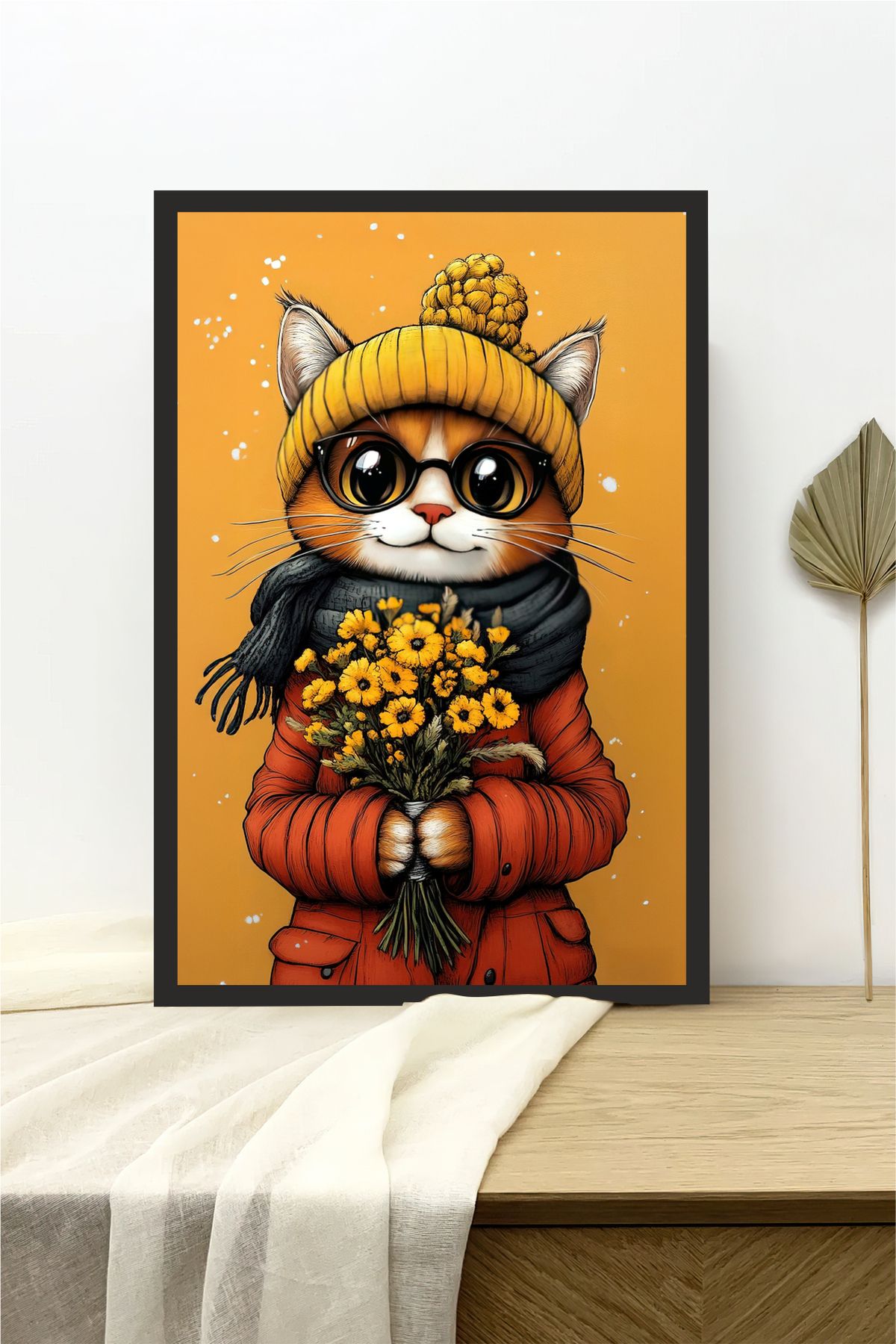 Pi Dekorasyon Kedi tasarımlı Çerçeve Görünümlü Mdf Tablo