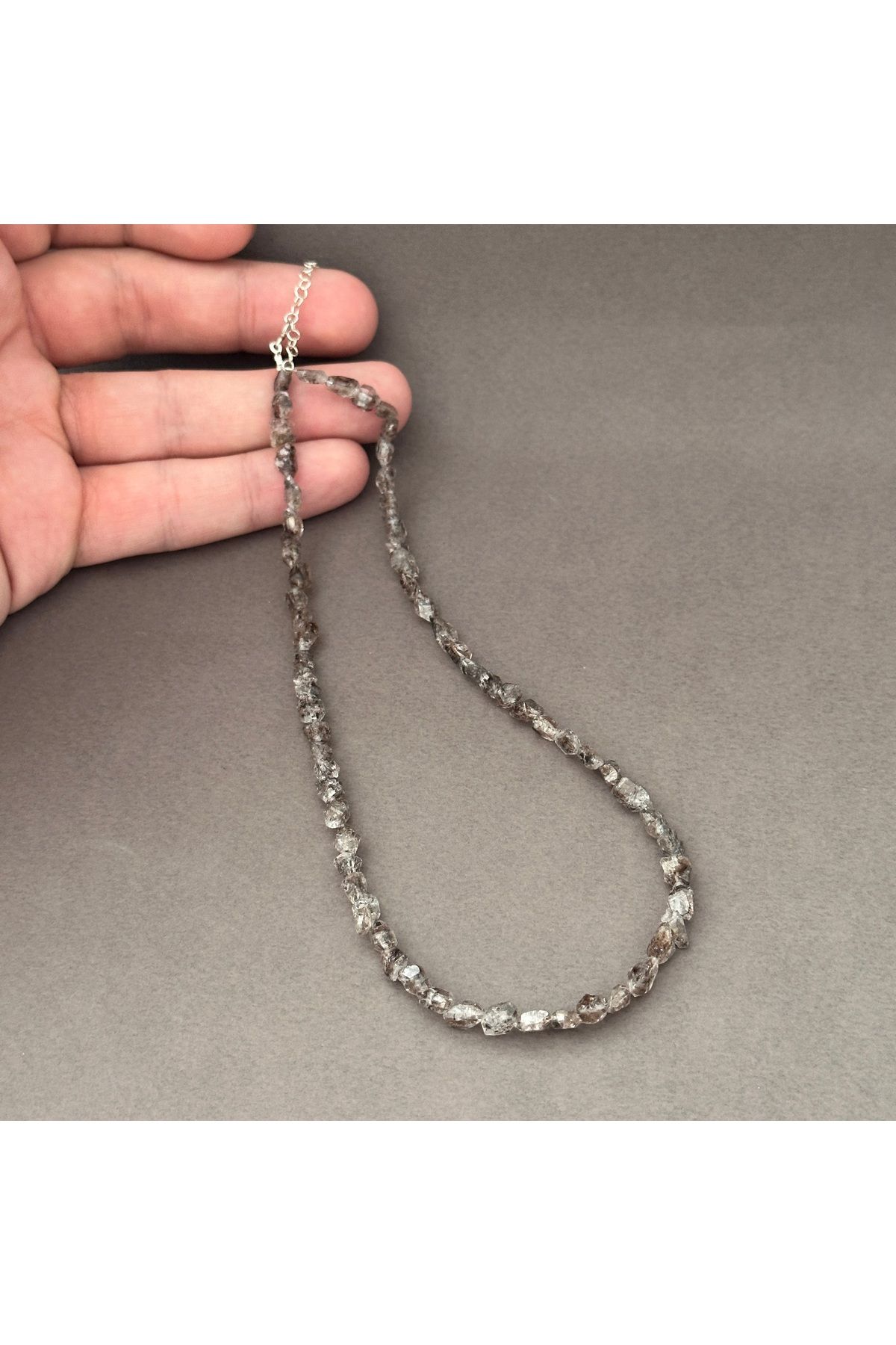 turkuaz&naturelTaşçıMurat1990 Herkimer Diamond Kuvars Dizi Kolye 925 Ayar Gümüş Herkimer Kuvars Dizi Kolye