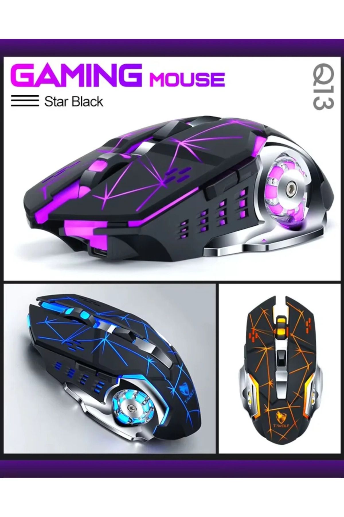 ABYZ-Q13 Wireless Mouse silent multi-device RGB DPI 1600 ergonomic ideal for gaming and office use Black 5