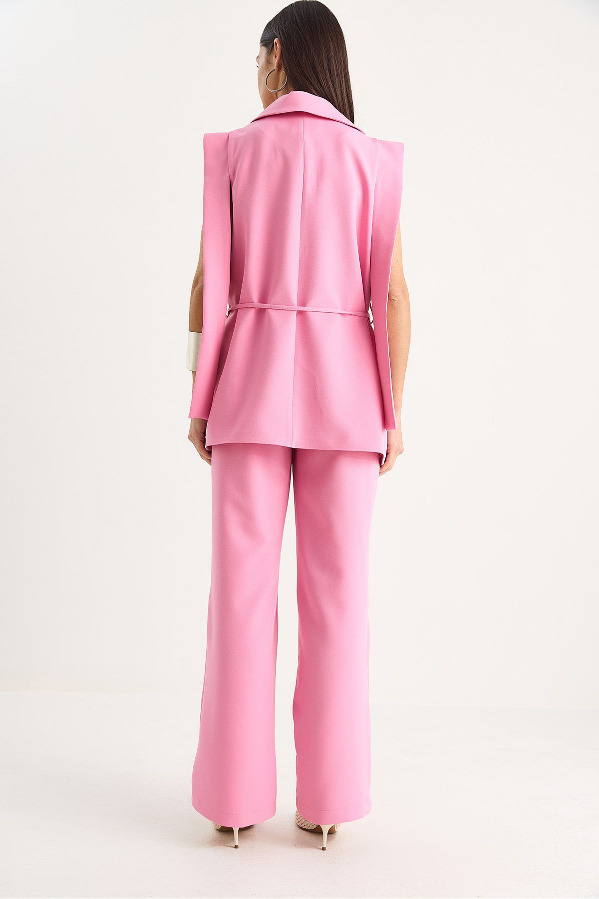 Bianco Lucci-Women's Tie-Up Blazer Vest Palazzo Pants Double Bottom-Top Suit 8005 60283415 8