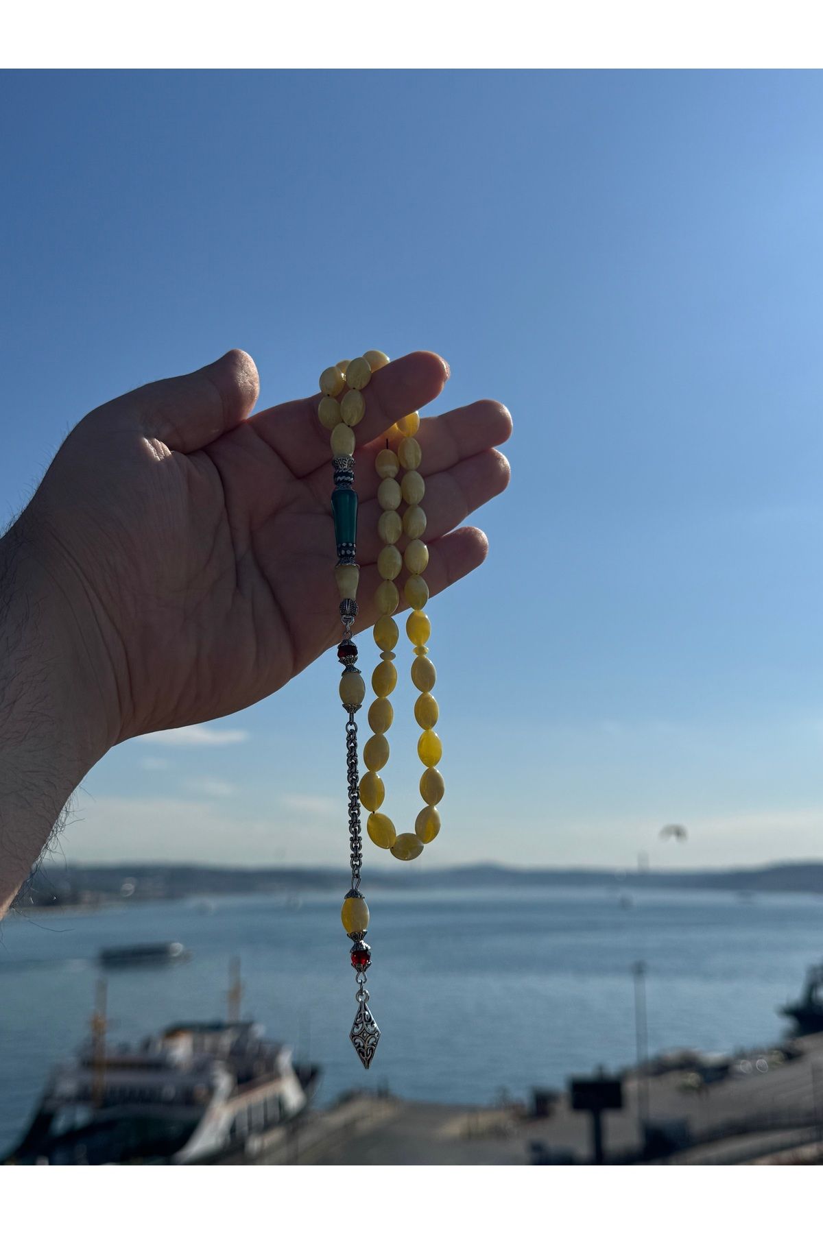 EnazStore Nakkaş İmameli Sarı Sıkma Kehribar Tesbih
