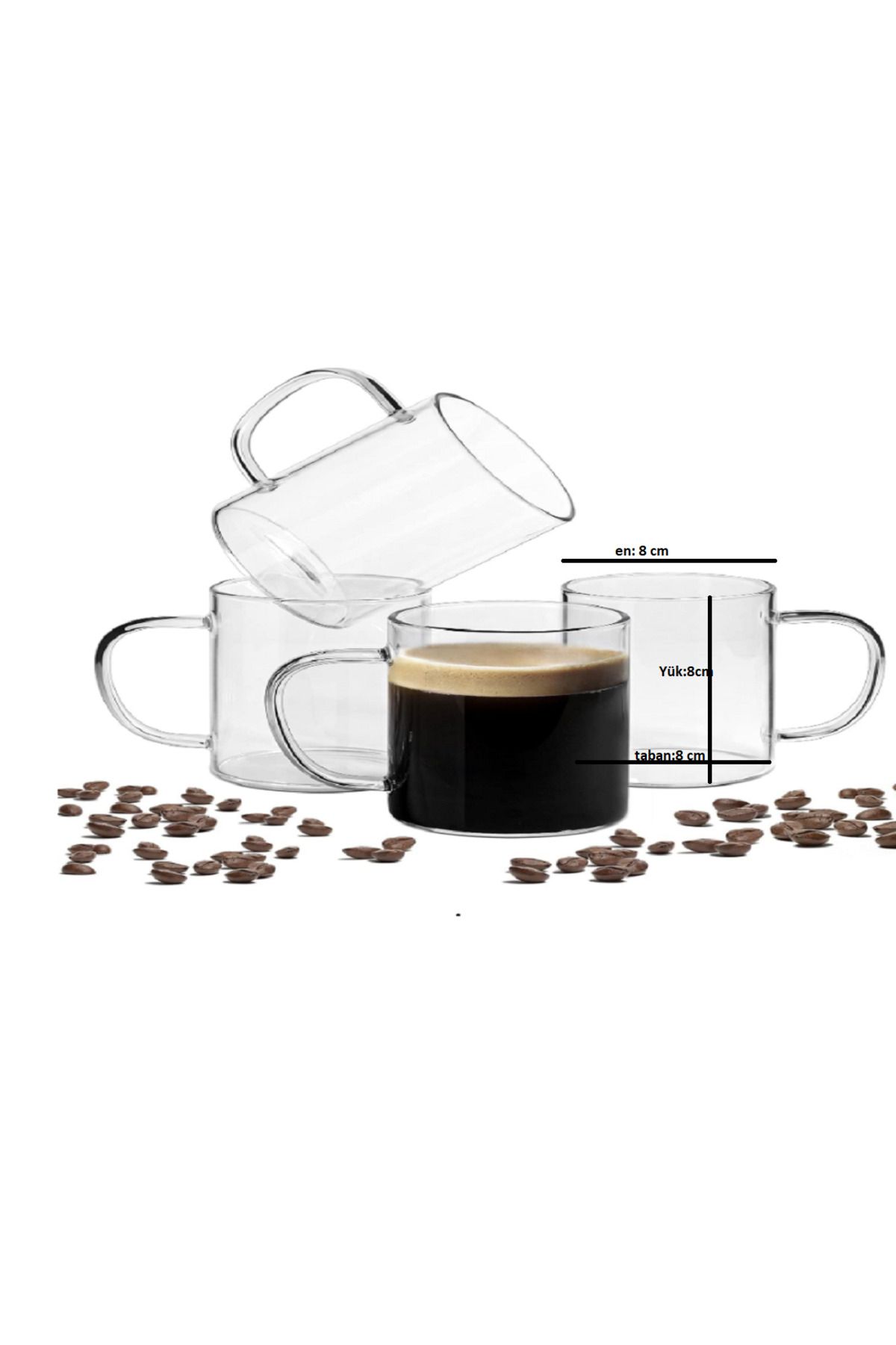 entarzlife 6'lı Borosilikat Kupa Nescafe,Latte,Filtre Kahve,Süt,Bitki Çayı Kupası 350 ml (En: 8 cm Yük: 8 cm)