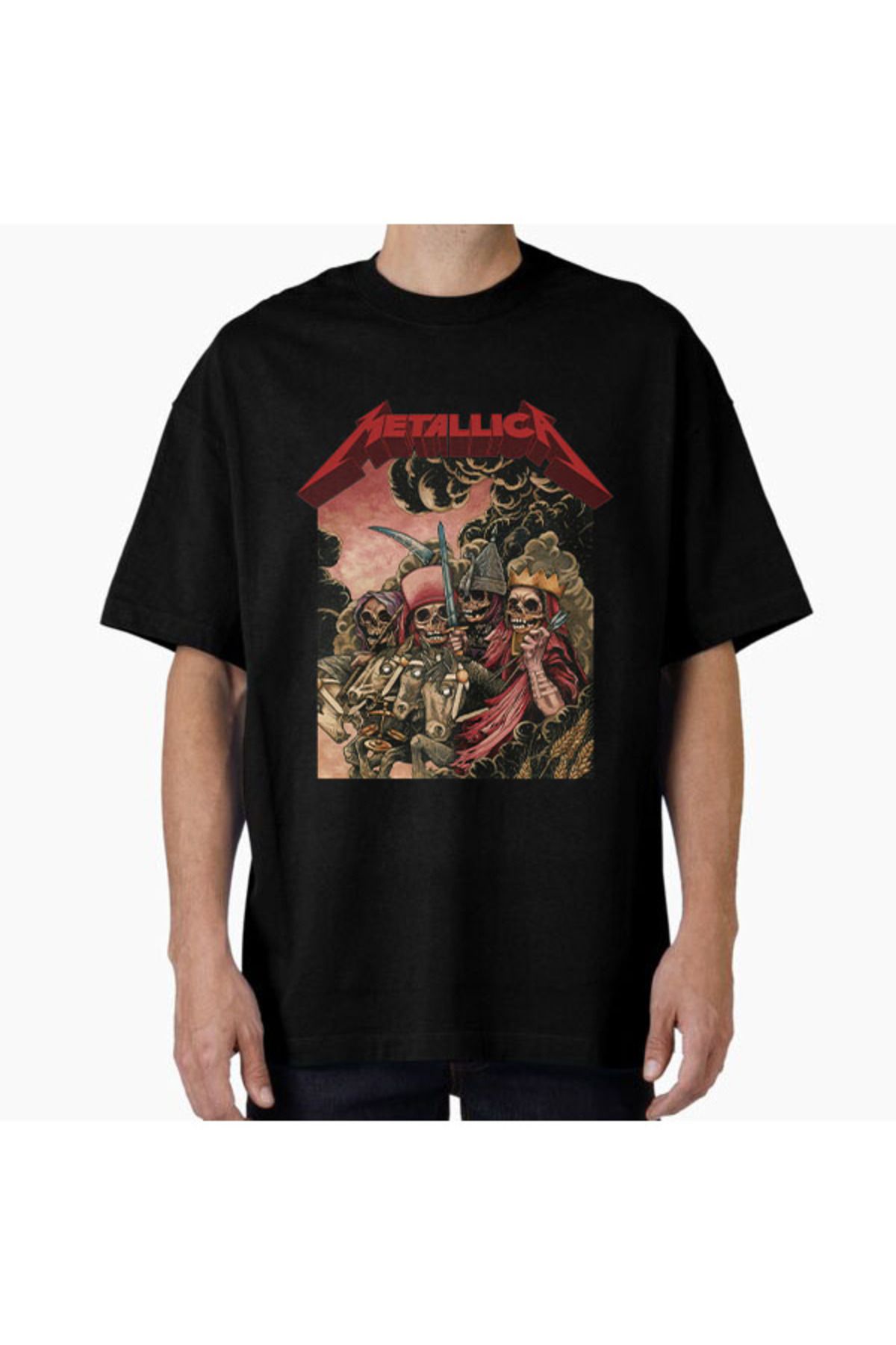 COMVİCHO Unisex metallica4 Tasarım Baskılı Oversize T-Shirt