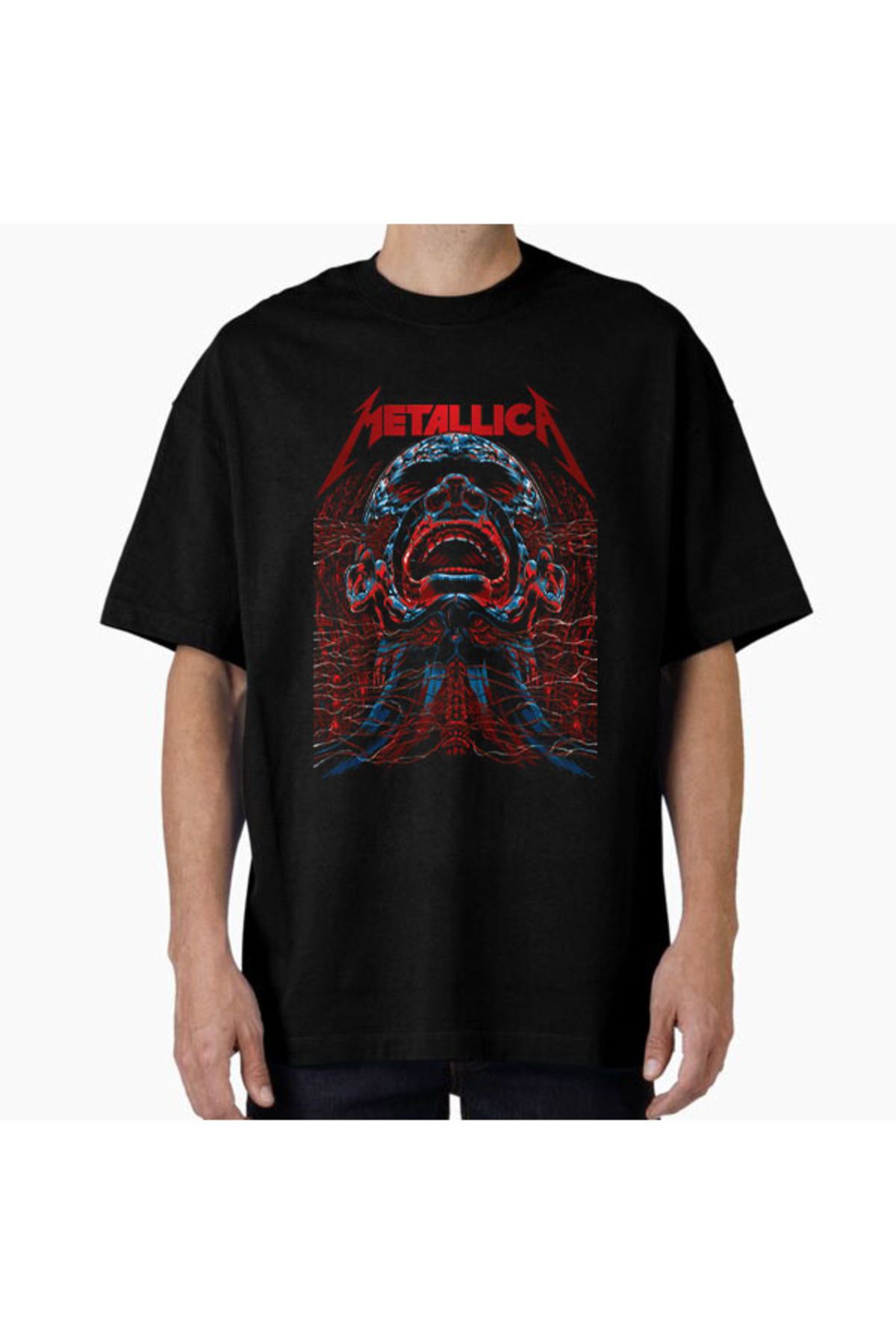 COMVİCHO Unisex metal55 Tasarım Baskılı Oversize T-Shirt