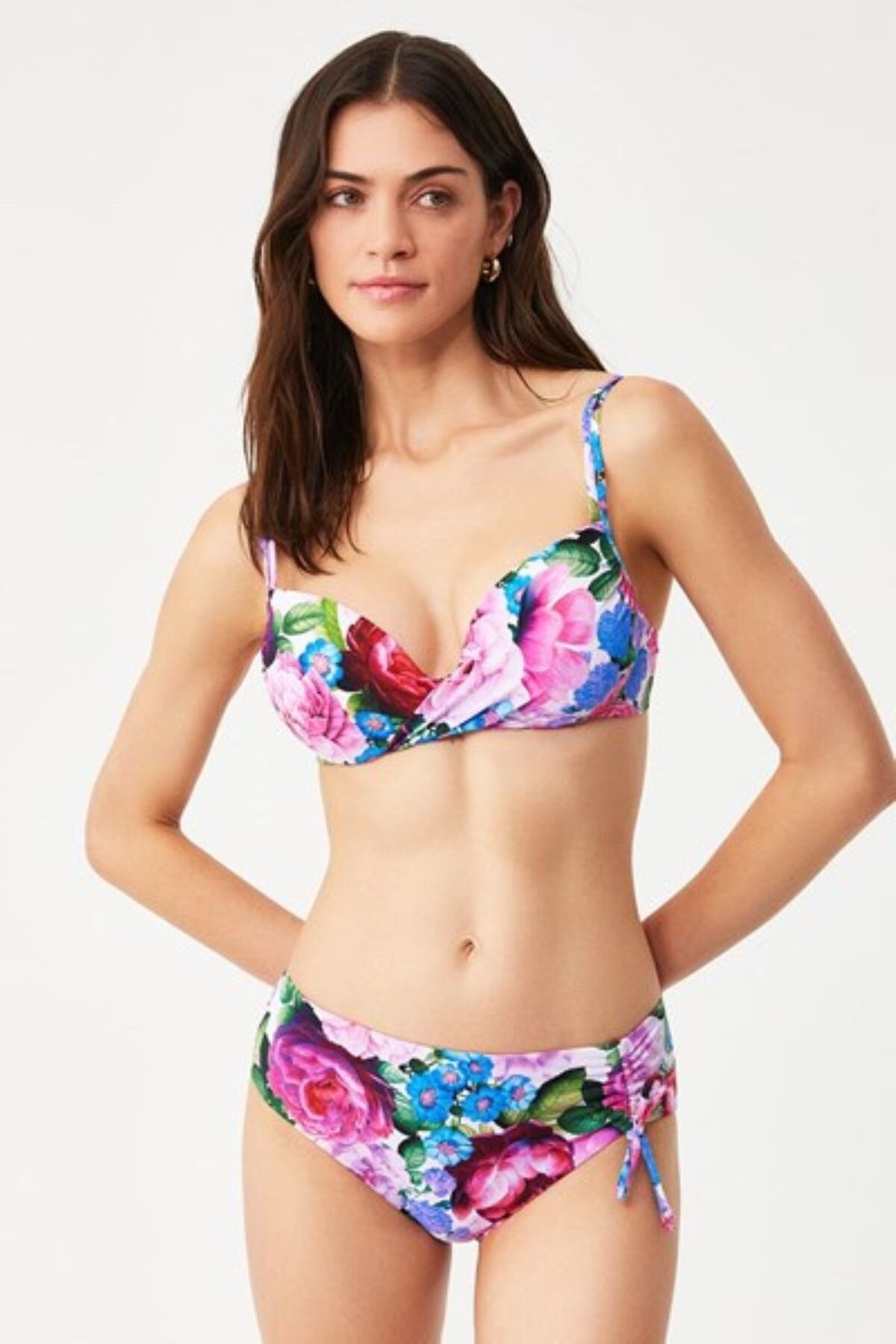 Kom PUSH UP DOLGULU KAPLI TELLİ FIO PEMBE DESENLİ TOPARLAYICI BİKİNİ TAKIMI