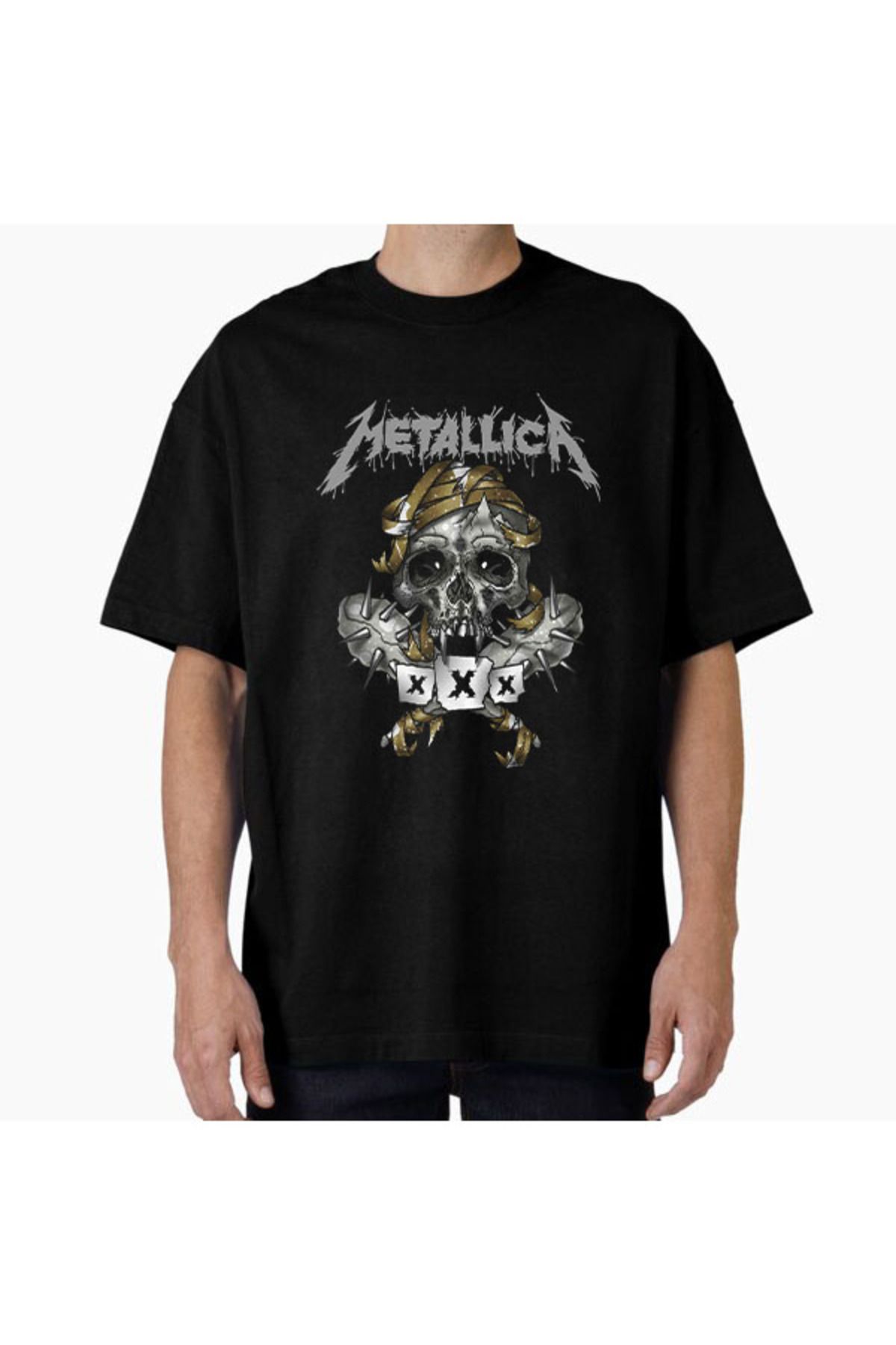 COMVİCHO Unisex metal896 Tasarım Baskılı Oversize T-Shirt