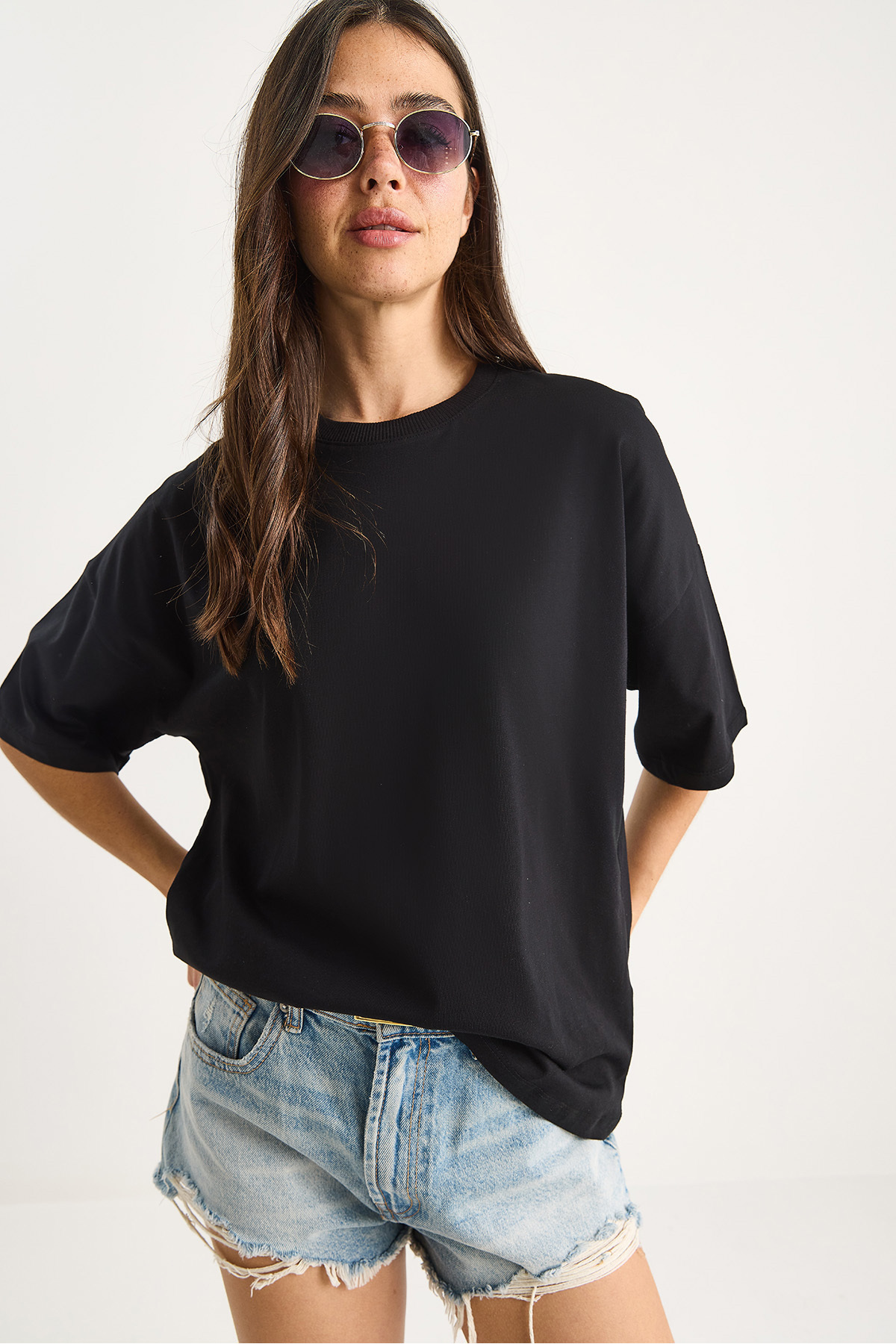 Bianco Lucci-Women's 100% Organic Cotton Oversize Basic T-Shirt 60602065 5