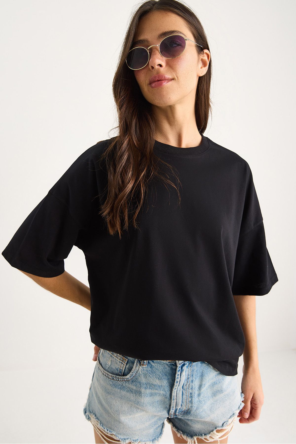 Bianco Lucci Kadın %100 Organik Pamuk Oversize Basic T-Shirt 60602065
