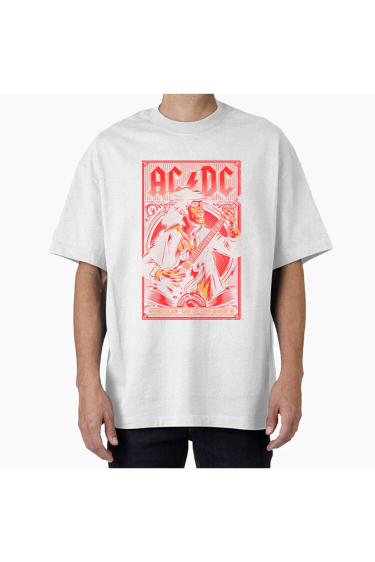 COMVİCHO Unisex acdc2 Tasarım Baskılı Oversize T-Shirt