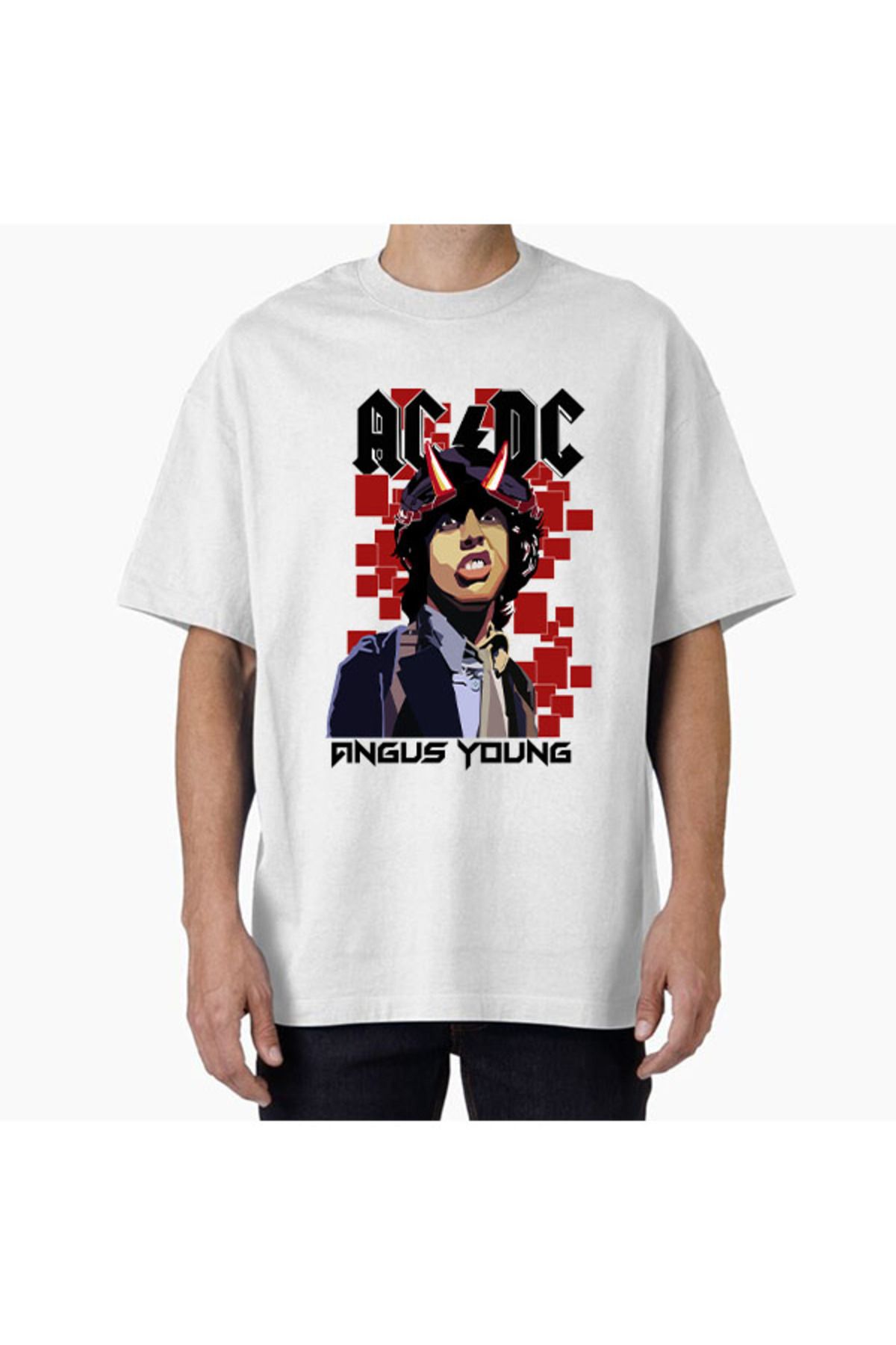 COMVİCHO Unisex ANGUSYOUNGACDC Tasarım Baskılı Oversize T-Shirt