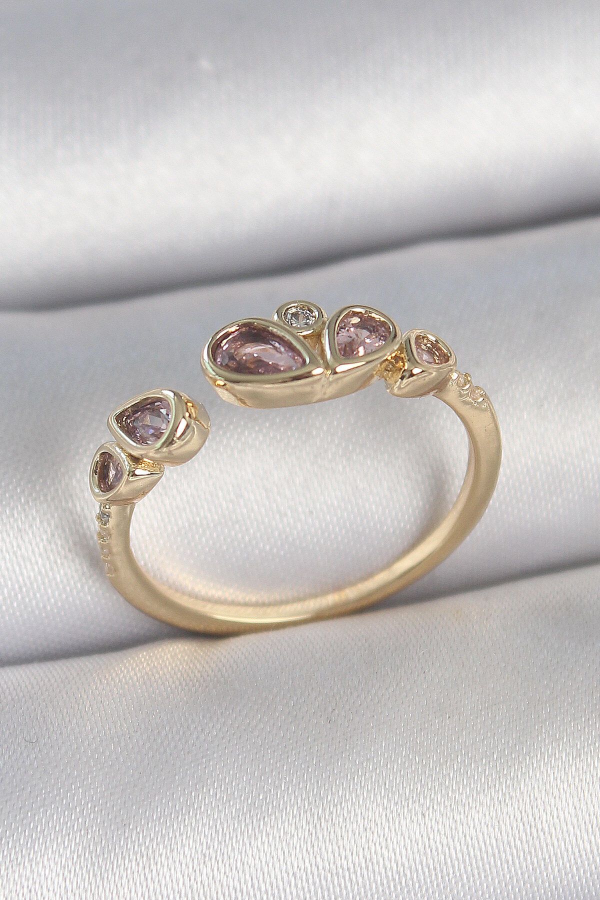 Avantaj Kapıda ® Pirinç Gold Renk Pembe Damla Zirkon Taşlı Ayarlanabilir Kadın Yüzük