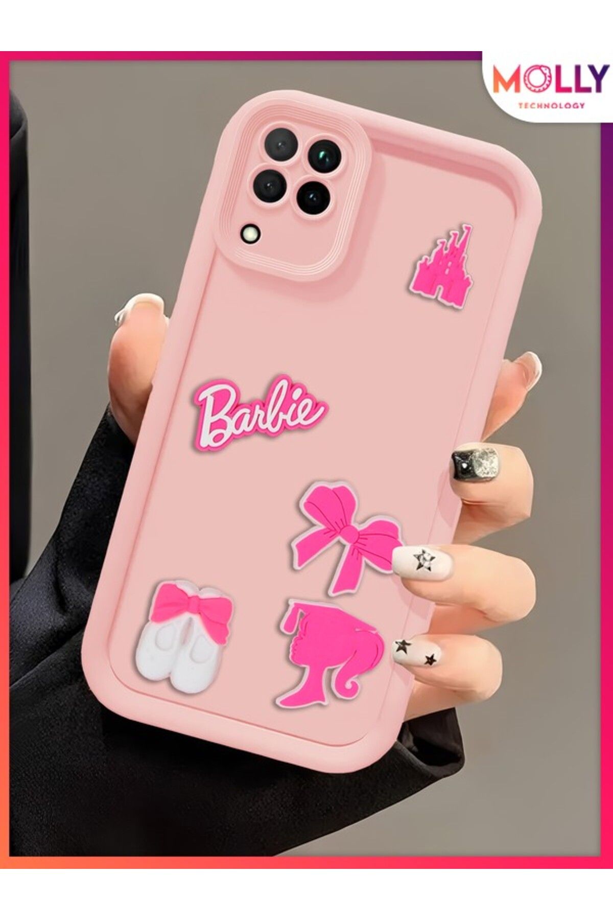 Molly Samsung Galaxy M32 İçin Kum Pembesi Kenarları Kalın 3d Kabartmalı Cute Girl Silikon Kılıf
