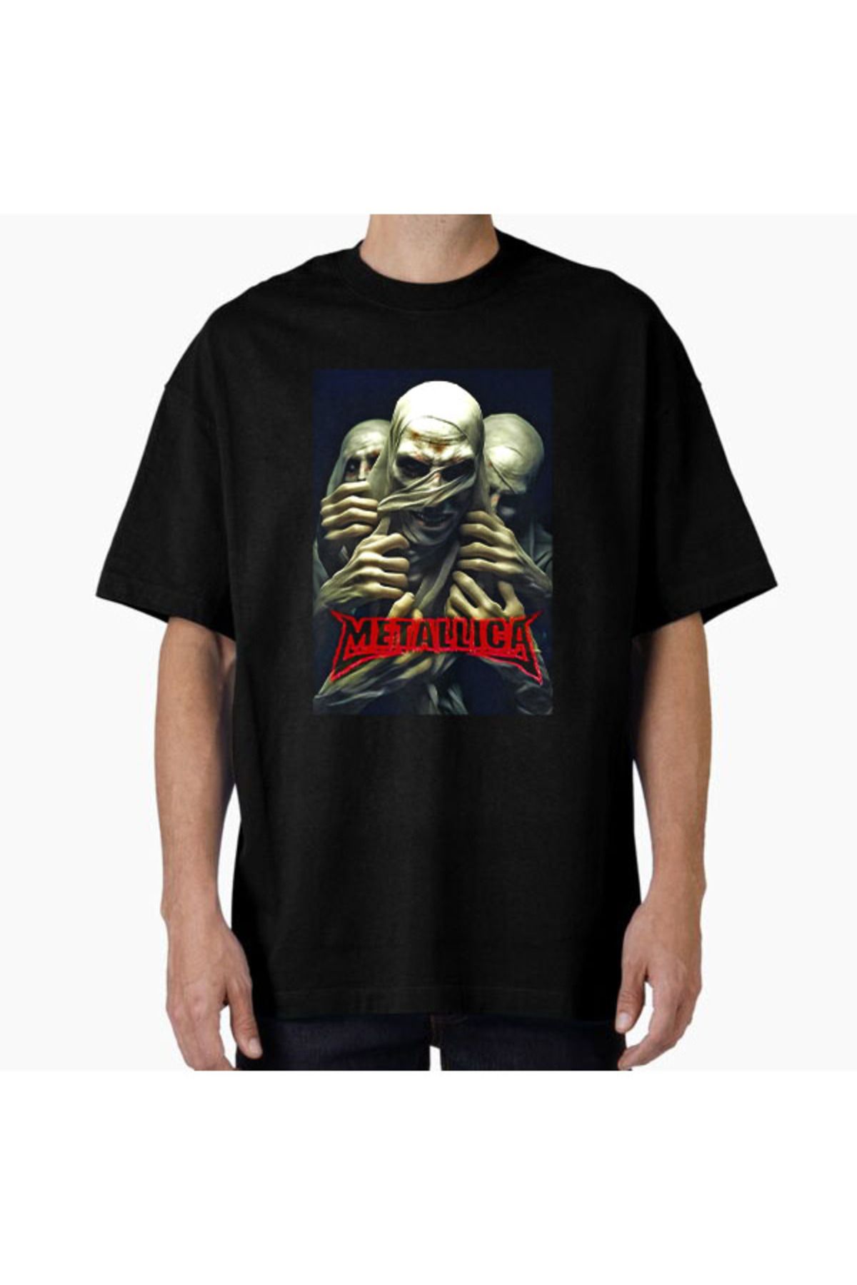 COMVİCHO Unisex Metallica32 Tasarım Baskılı Oversize T-Shirt