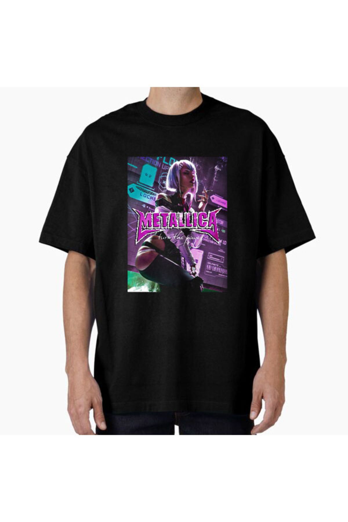 COMVİCHO Unisex Metallica24 Tasarım Baskılı Oversize T-Shirt
