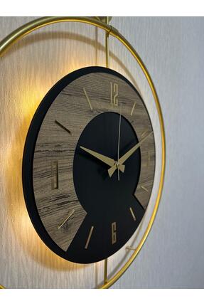Pey Aksesuar 50x70 cm Metal Ahşap Ve Işığın Muhteşem Uyumu Duvar Saati dekoratif