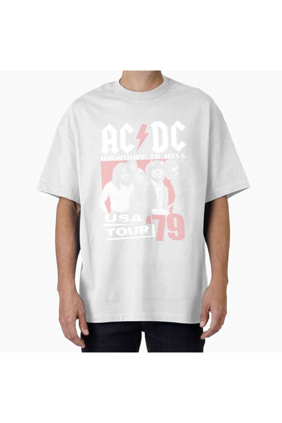 COMVİCHO Unisex acdc27 Tasarım Baskılı Oversize T-Shirt