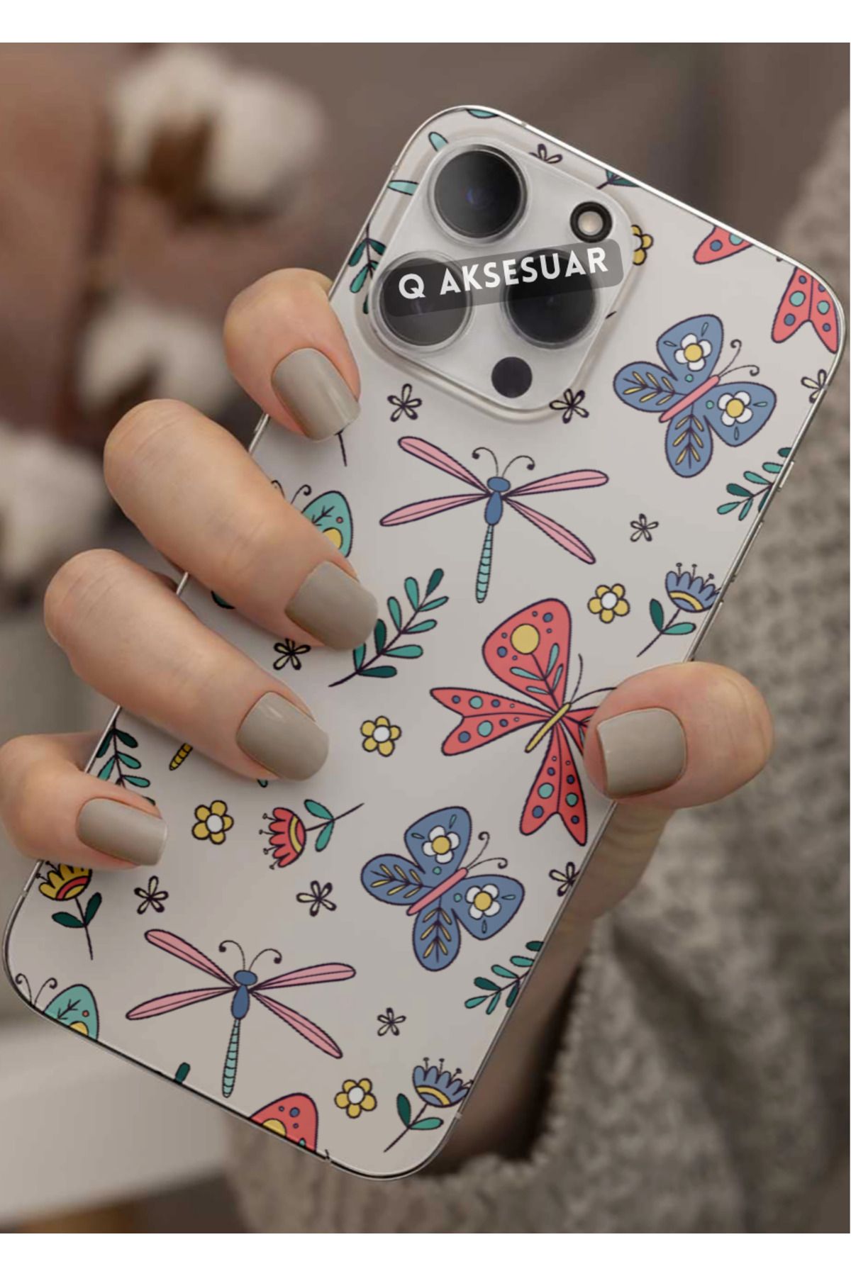 Q Aksesuar Xiaomi Redmi Note 12 Uyumlu Renkli Kelebek Tasarımlı Şeffaf Telefon Kılıfı Kapak Case