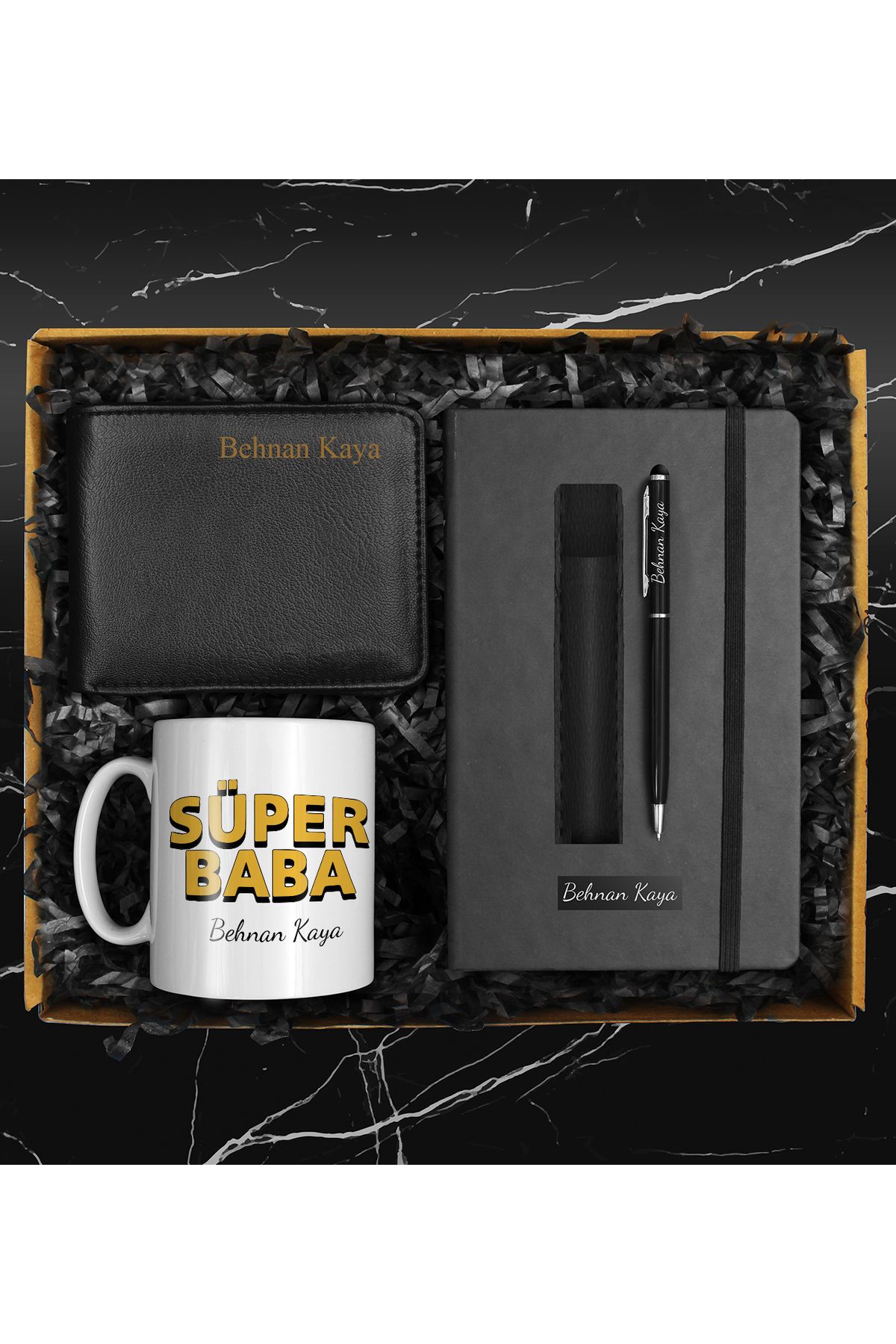Apollon Gift Shop Babalar Gününe Özel Tasarım Kupa & Defter & Deri Kılıflı Touch Pen Kalem & Cüzdan Hediye Seti