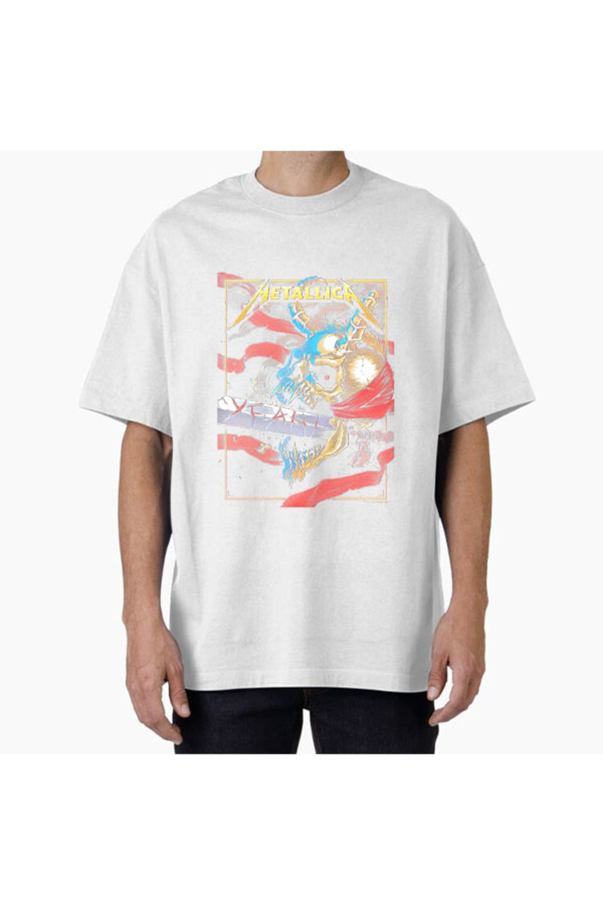 COMVİCHO Unisex Metallica3 Tasarım Baskılı Oversize T-Shirt