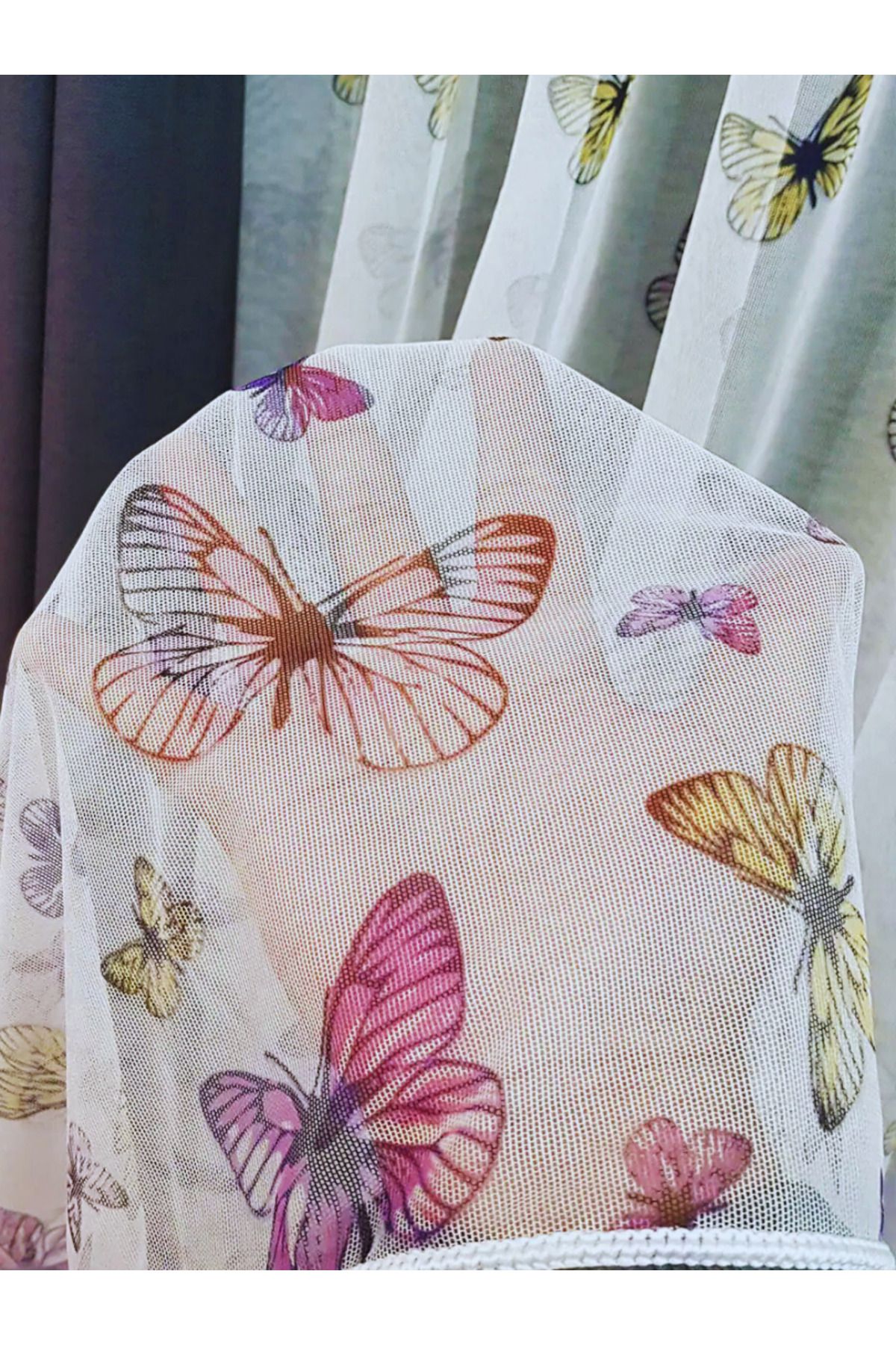 YS PERDE TASARIM Brillant Bambu Butterfly Bebek-Çocuk Odası Kelebek Renkli Model Modern Tül Perde 1/3 Sık Pile