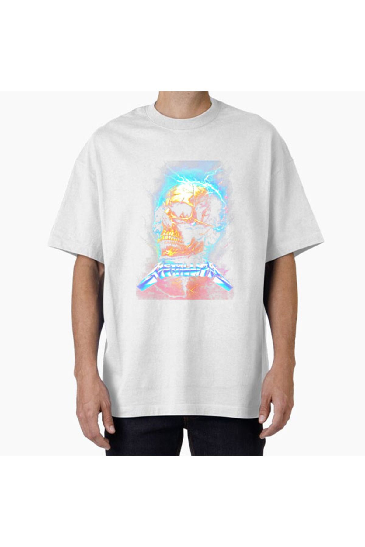 COMVİCHO Unisex Metallica5 Tasarım Baskılı Oversize T-Shirt