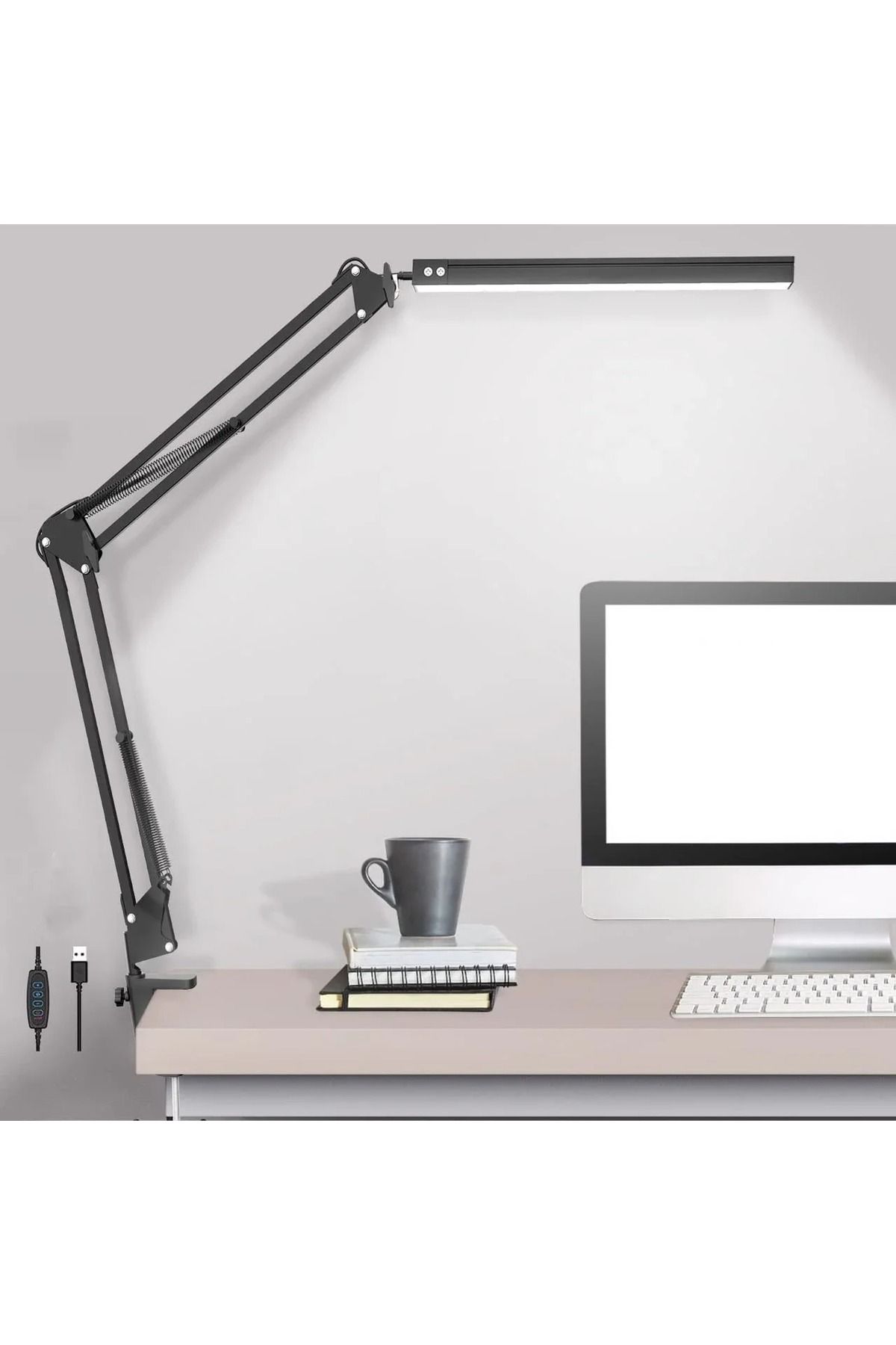 Yellowtech Katlanabilir LED Masa Lambası | 3 Işık Modlu, Metal Gövdeli, Masa Kenarı Kıskaçlı, USB’li