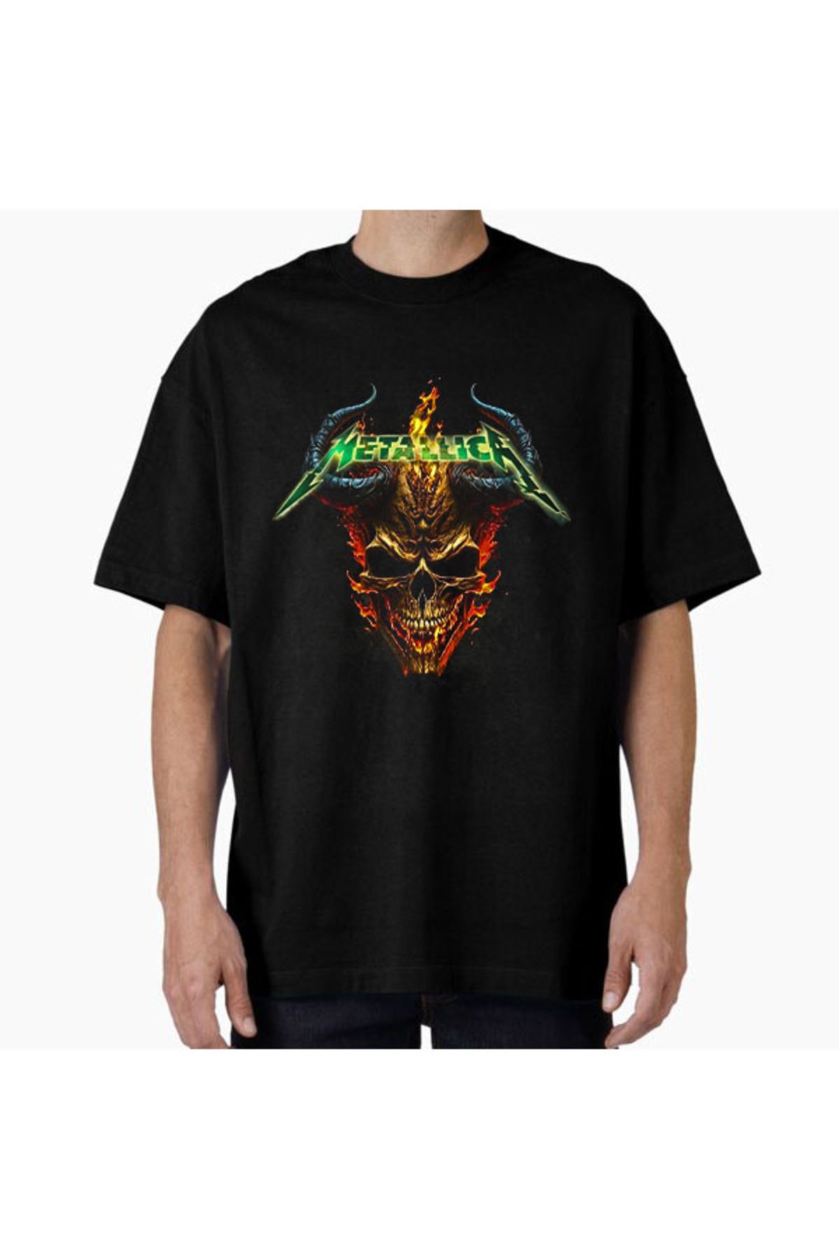 COMVİCHO Unisex Metallica2 Tasarım Baskılı Oversize T-Shirt