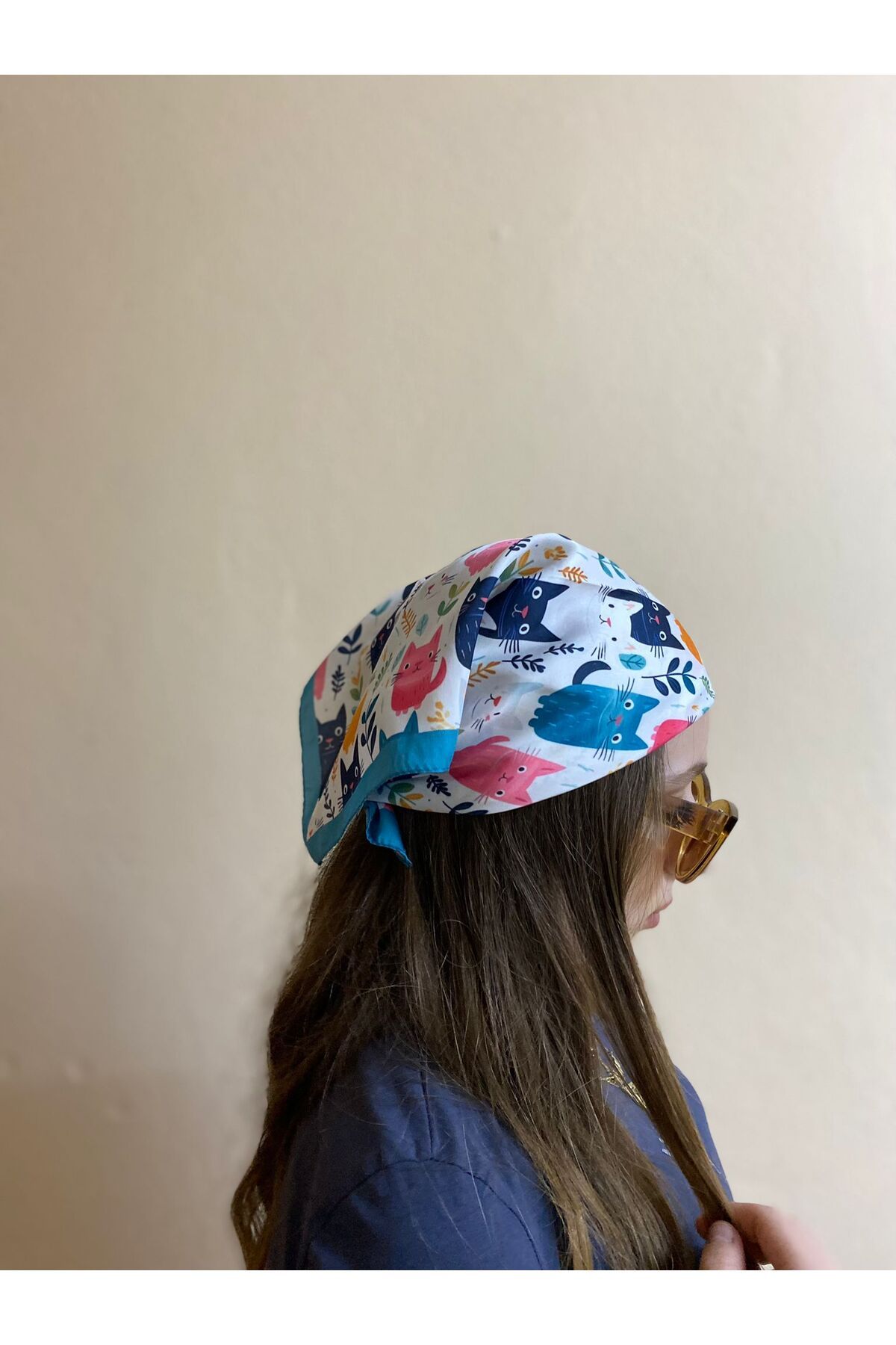 sema aksesuar Renkli Kedi Motifli Fular - Bandana