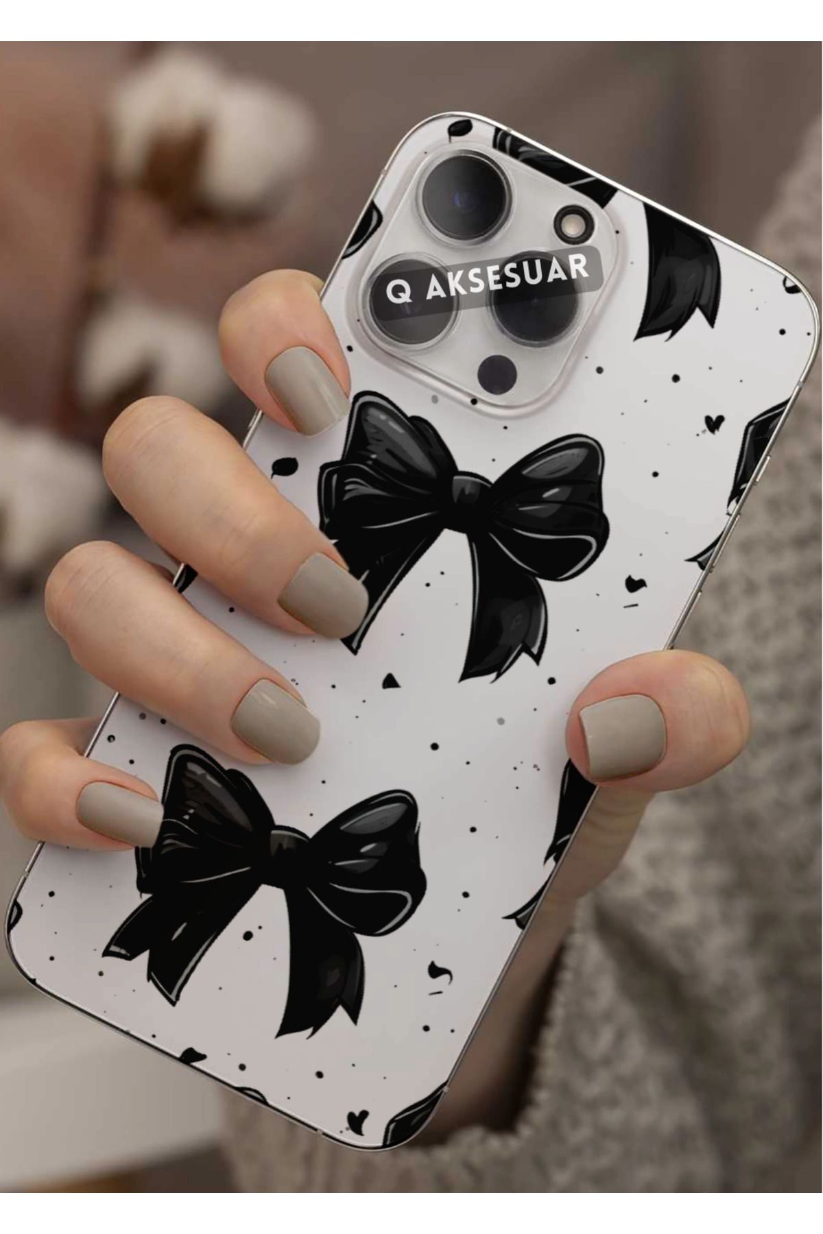 Q Aksesuar Samsung Galaxy A13 Uyumlu Siyah Kurdele Tasarımlı Şeffaf Telefon Kılıfı Kapak Case