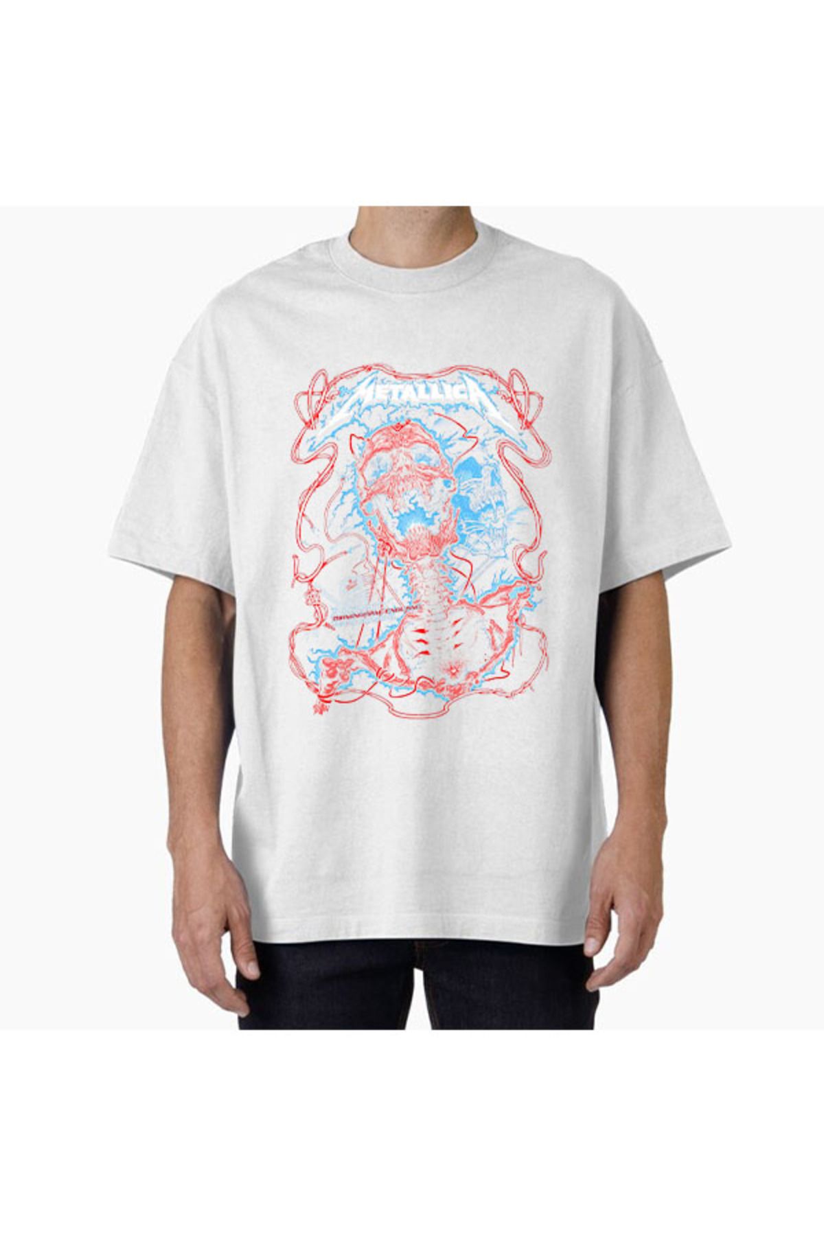 COMVİCHO Unisex metalica32 Tasarım Baskılı Oversize T-Shirt