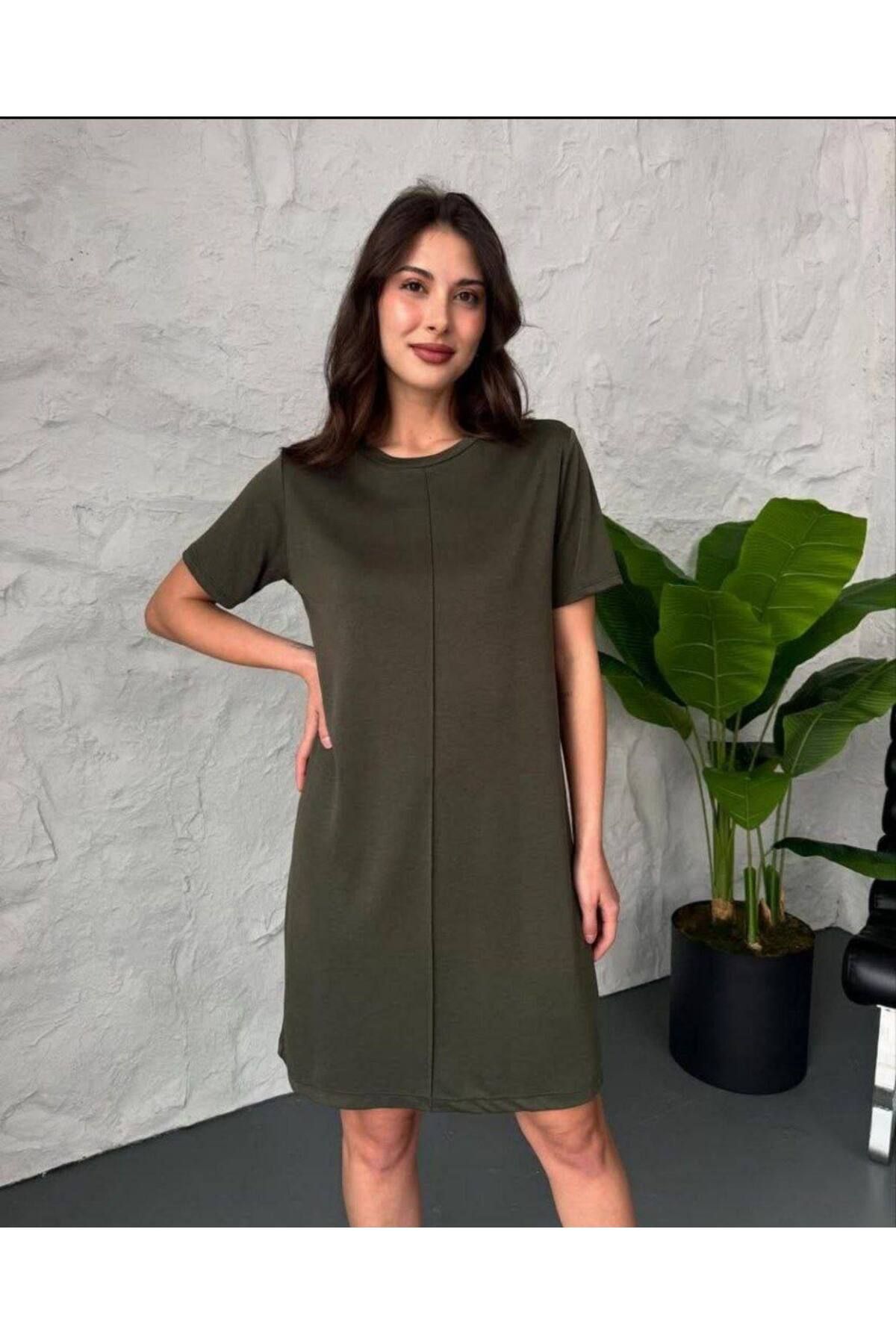 Butik OSHO Basic Düz Çımalı Model Kısa Kollu Elbise