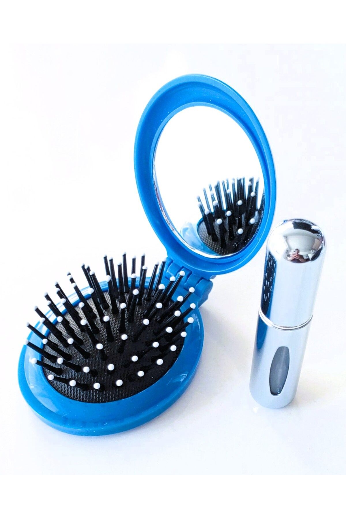 TARIK HOME Mini Katlanır Aynalı Tarak ve 5 ml Parfüm Şişesi, Cep Çanta Seyahat İçin İdeal 2'li Set