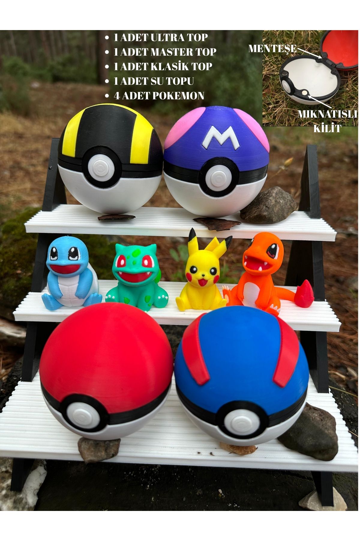Phoenix Koleksiyon Pokemon Figürü Mıknatıslı Açılır Kapanır Pokemon Topu Pikachu Bulbasaur Squirtle Charmander 5cm