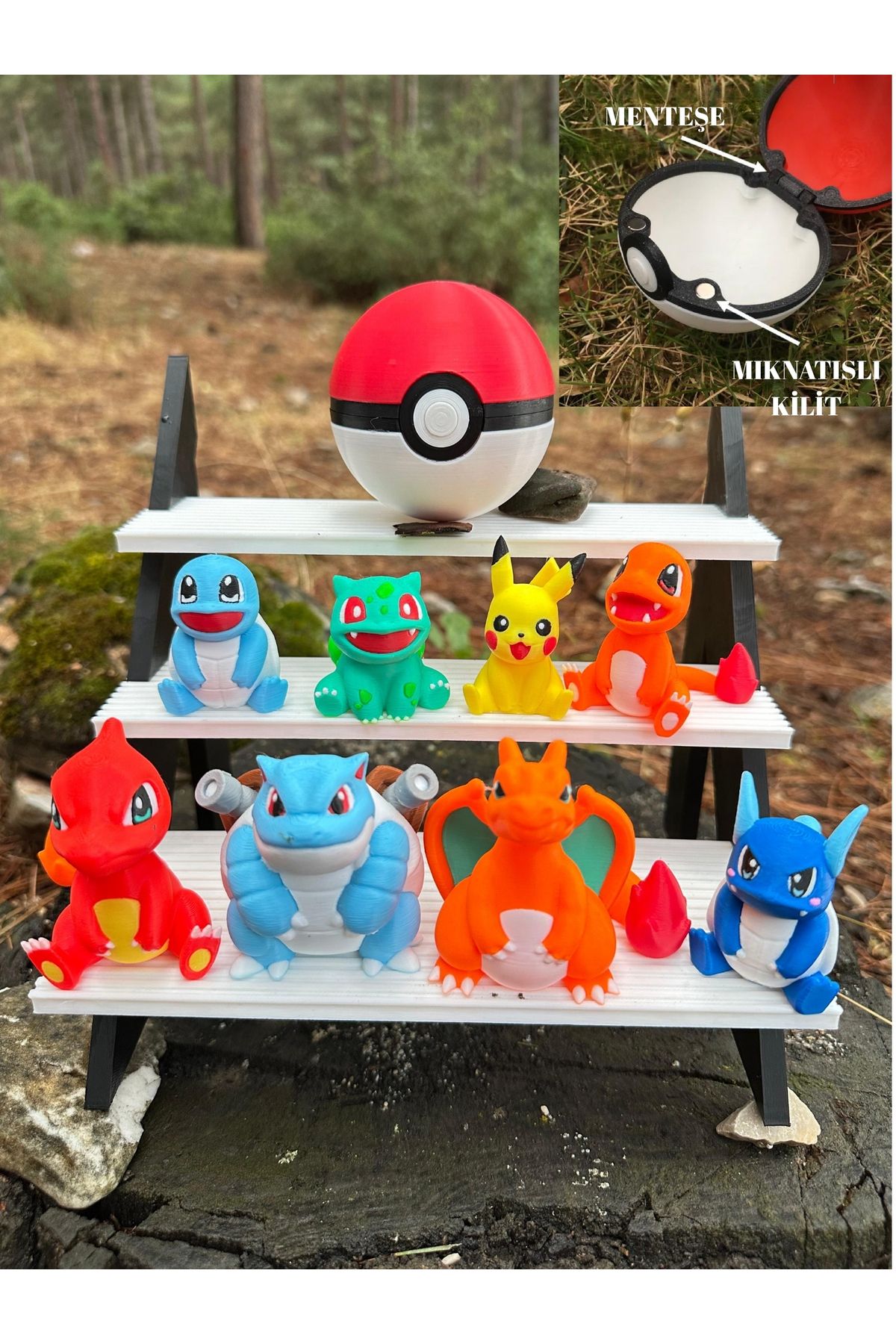 Phoenix Koleksiyon Pokemon Figürü Mıknatıslı Açılır Kapanır Pokemon Topu Pikachu Bulbasaur Squirtle Charmander5cm9PARÇA
