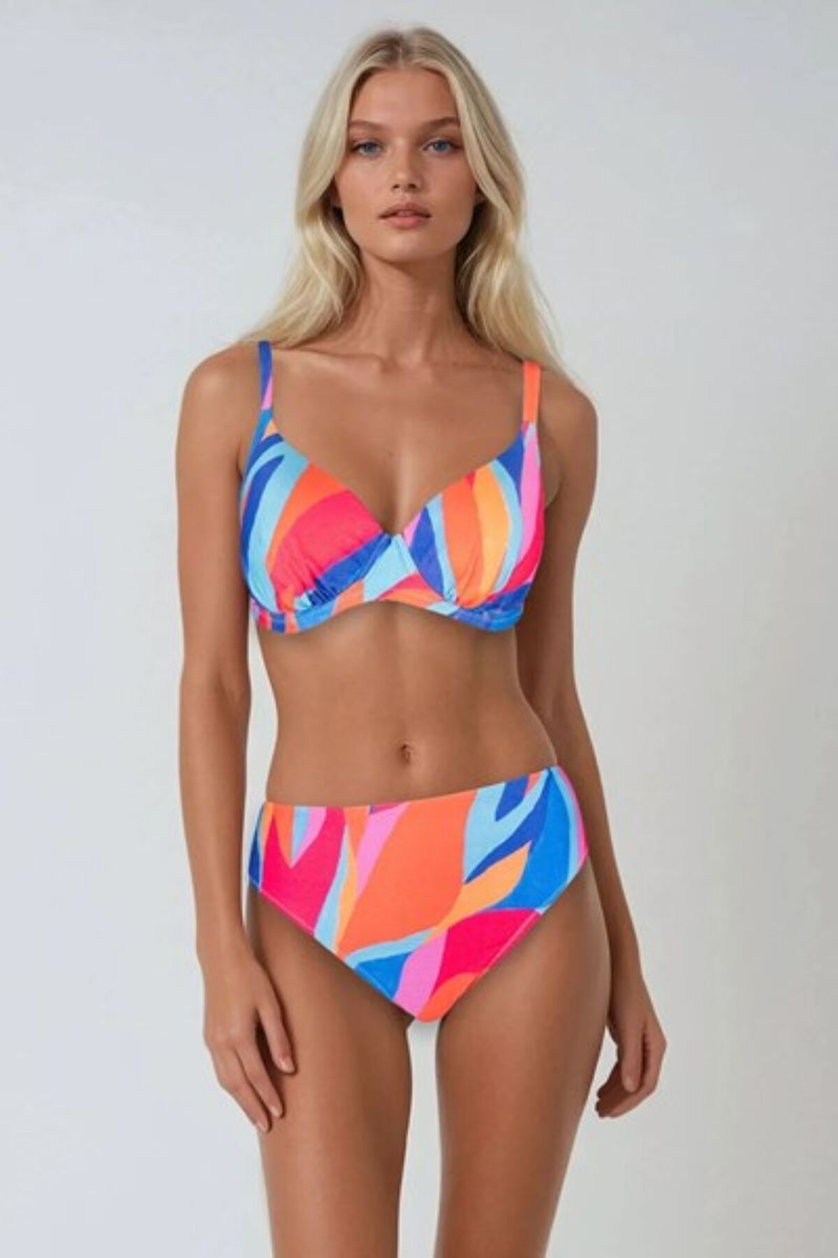 Kom-Removable Push up Covered Wire Glitter Detail Regen Pink Patterned Recovery Bikini Set 3