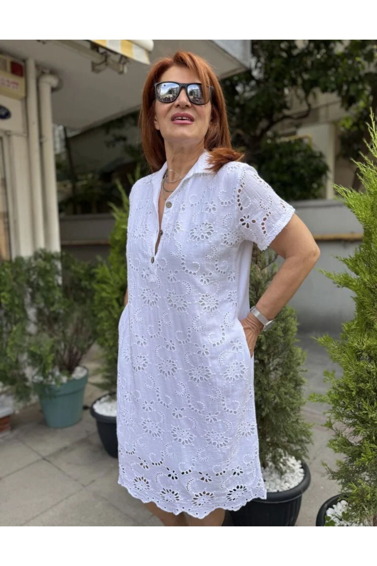 DenizEge Güpür Midi Elbise (Cepli) MAVİ