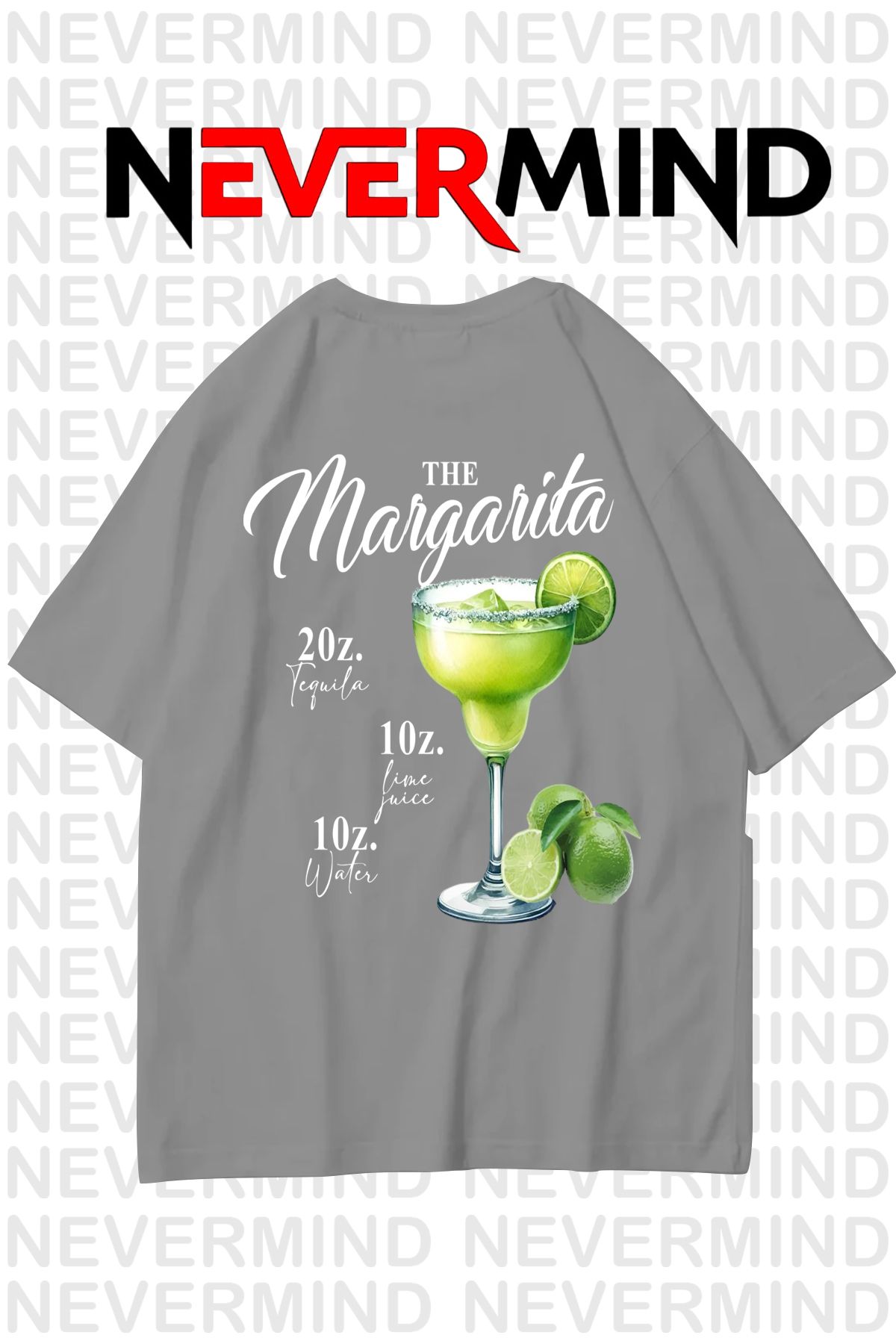 NEVERMIND The Margarita Baskılı Oversize Tişört - %100 Pamuk Unisex