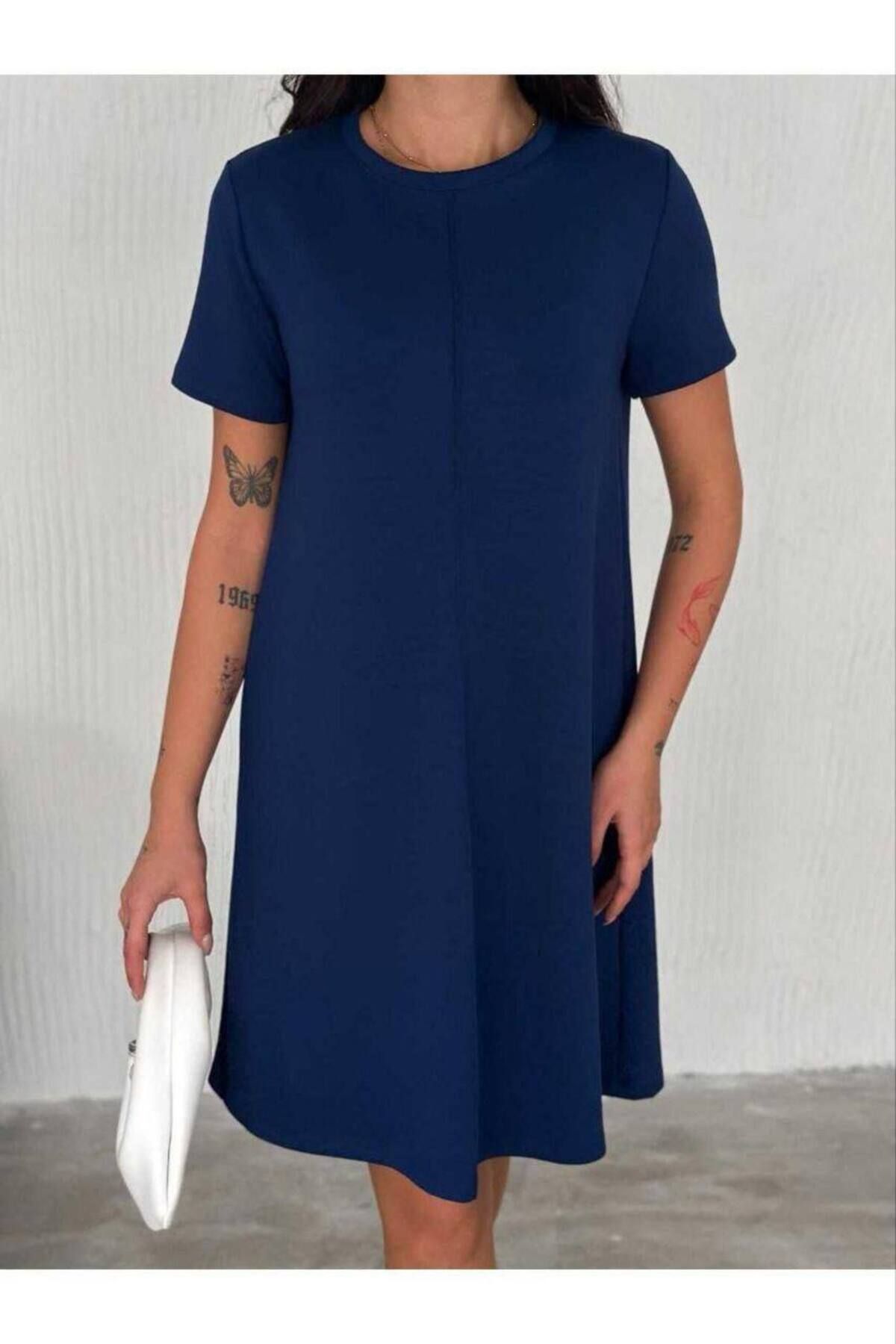 Butik OSHO Basic Düz Çımalı Model Kısa Kollu Elbise