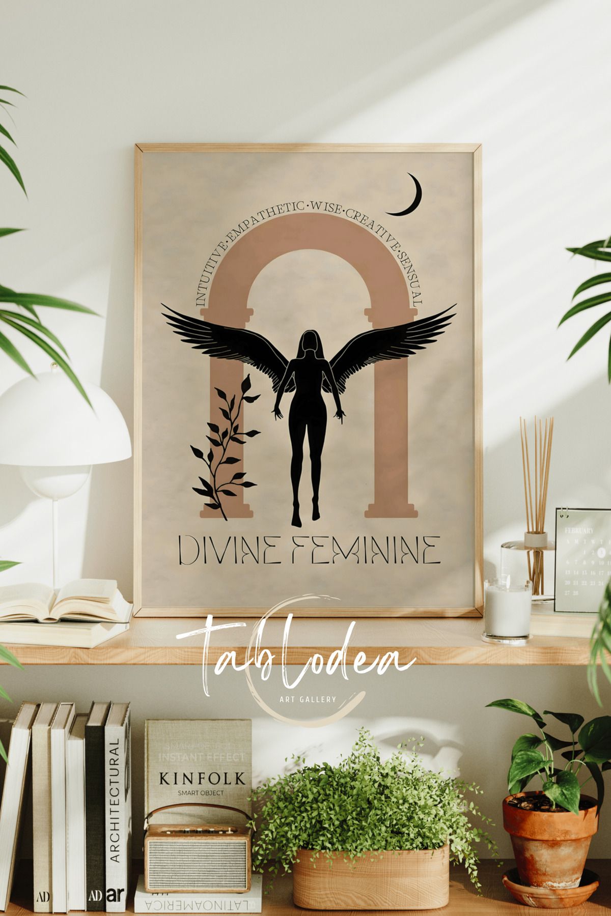 tablodea Woman Minimalist Çerçeveli Poster Tablo, Feminen Tasarım Bohem Dekoratif İllüstrasyon Duvar Tablosu