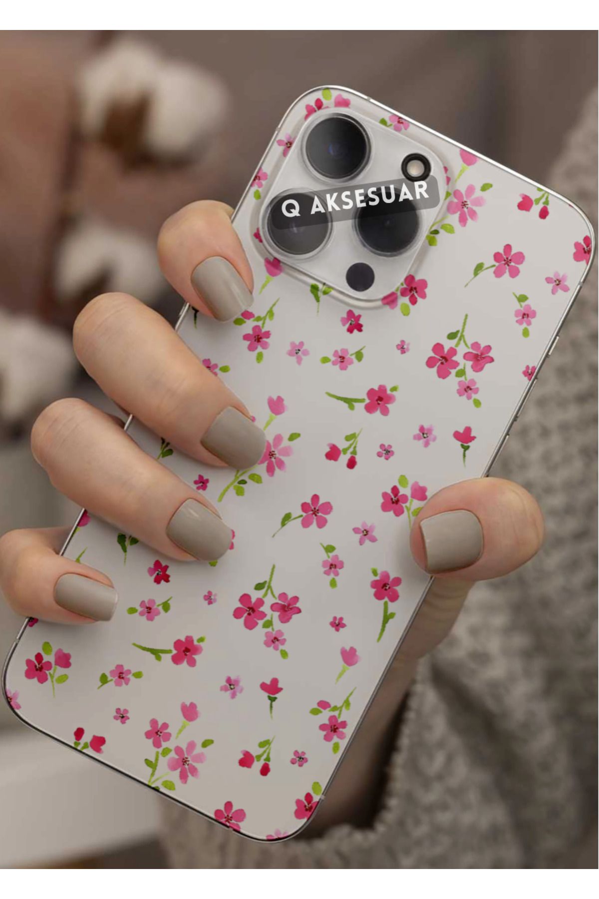 Q Aksesuar Xiaomi Redmi Note 13 Pro 5G Uyumlu Pembe Çiçekler Tasarımlı Şeffaf Telefon Kılıfı Kapak Case