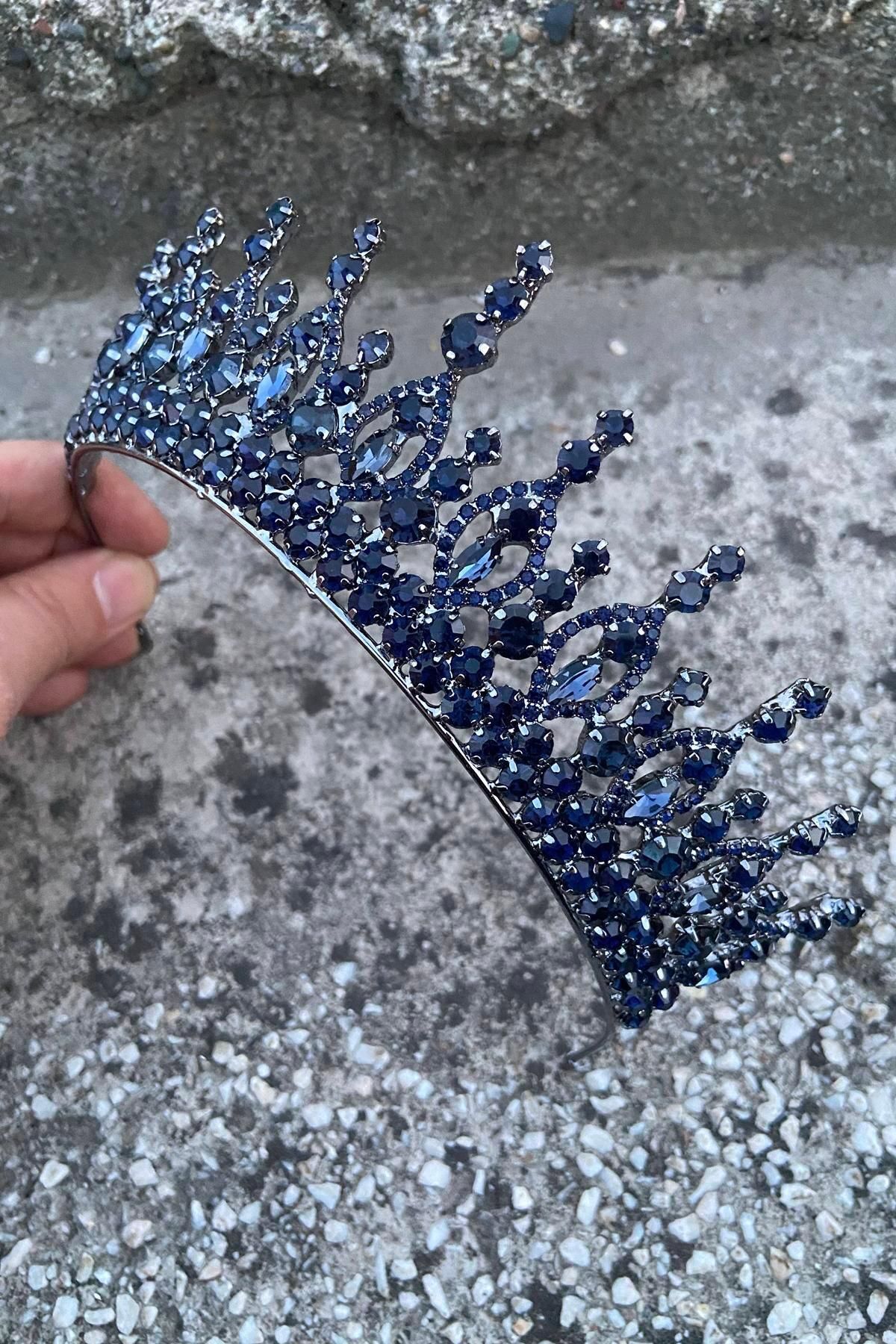 Hobigram-Abrienda Navy Blue Bridal Henna Crown Special Occasion Accessory Women's Crown Hair Accessory – Crown, Crystal Stone 3