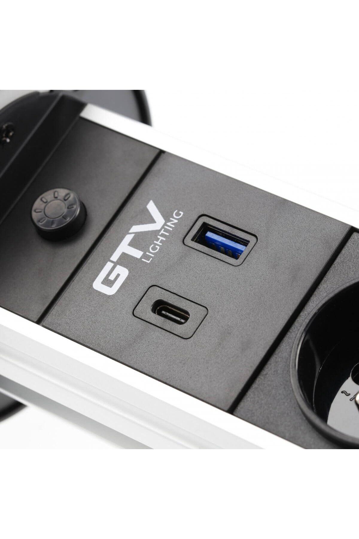 ANKRGRGTVN-Built-in tower socket, 2 sockets, USB A+C, 10 W wireless charging, 1.5 m cable, black, GTV 4