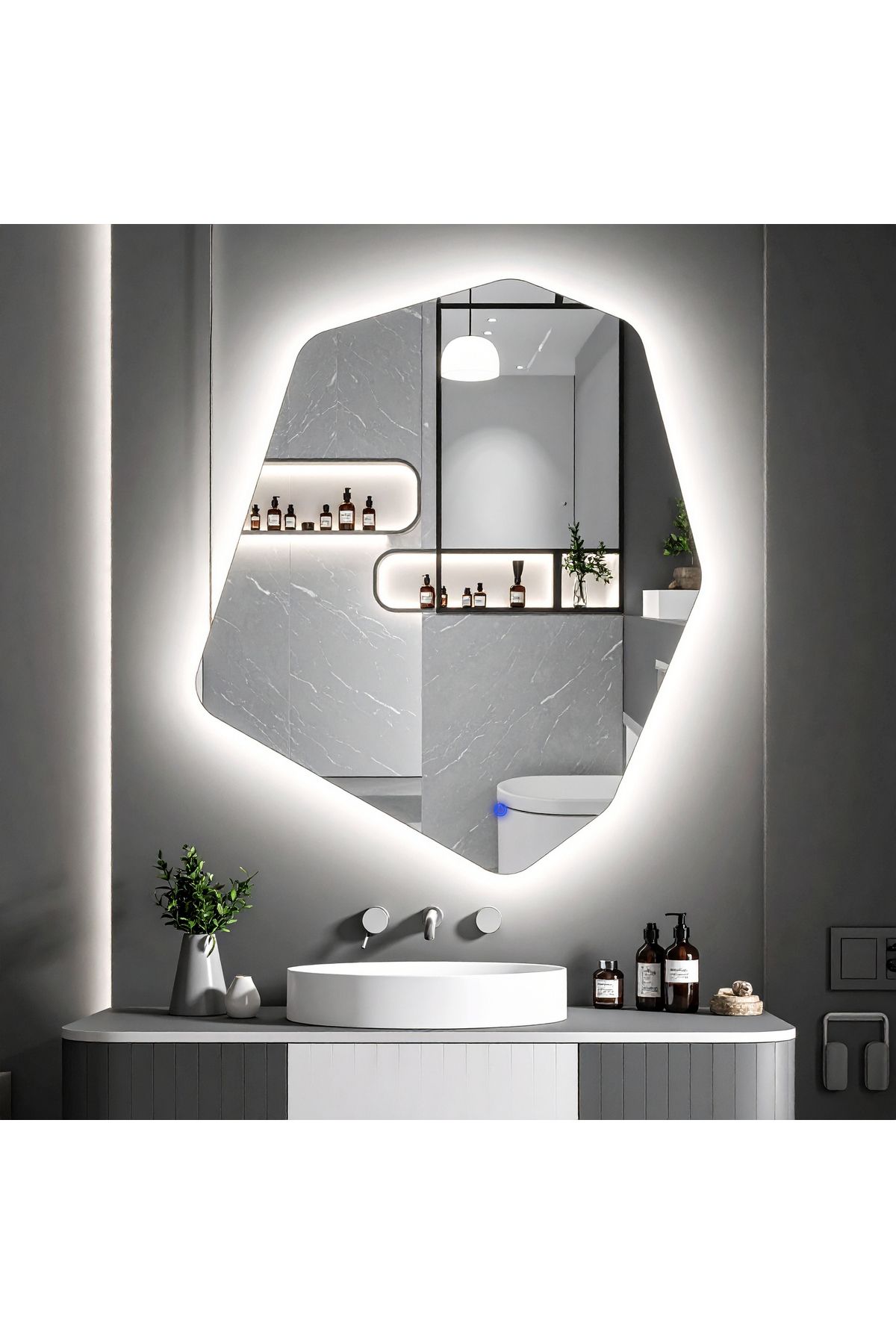 lumora mirror design Vortex Beyaz Led'li Lavabo & Banyo Aynası (Dokunmatik Sensörlü)