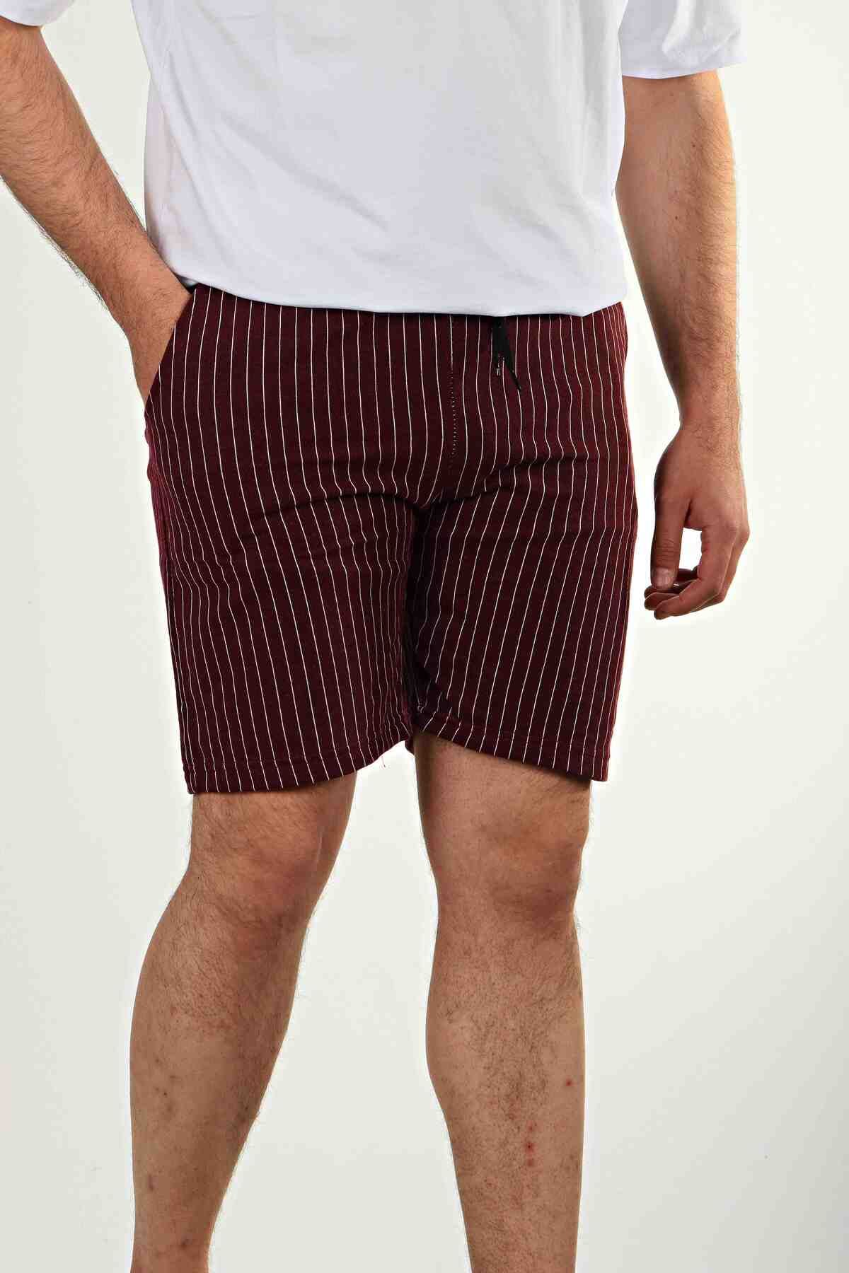 eg38 Çizgili Jogger Şort Bordo