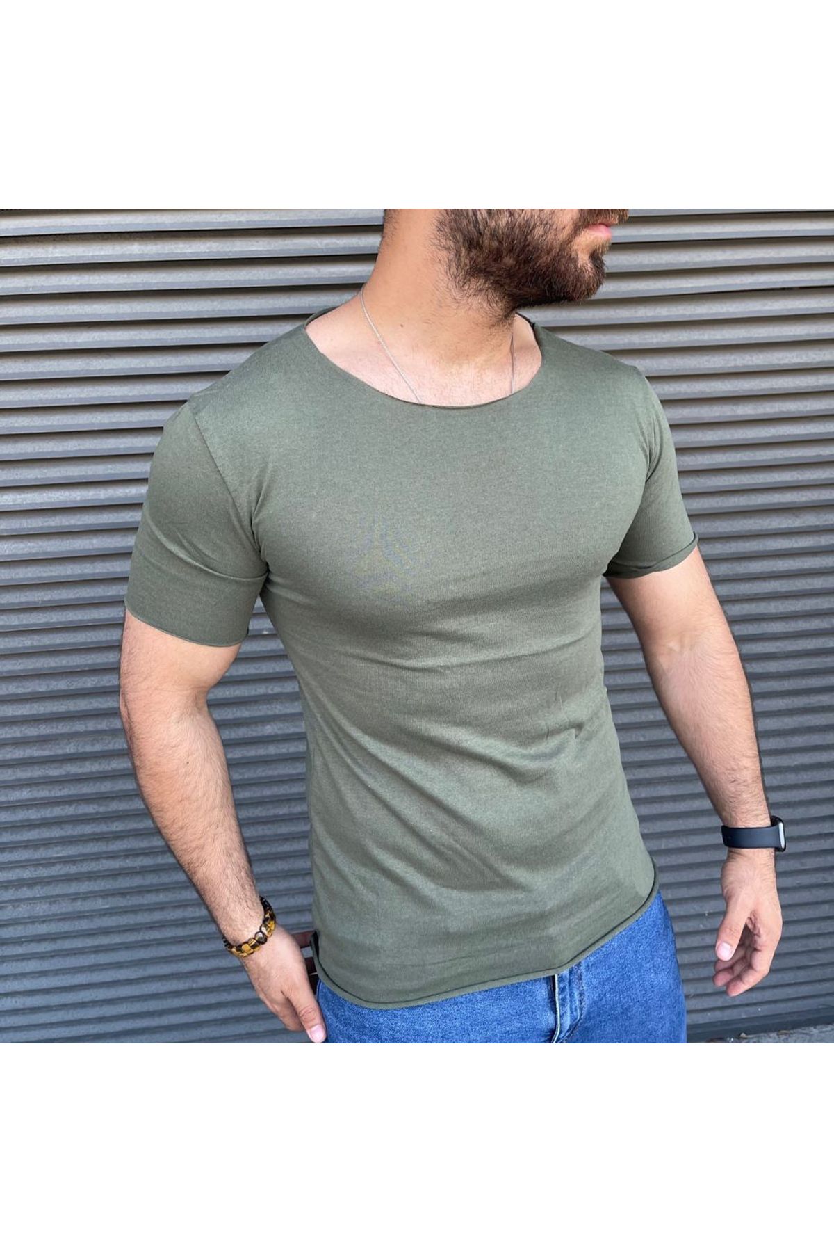 eg38 Açık Yaka Basic Tişört Haki